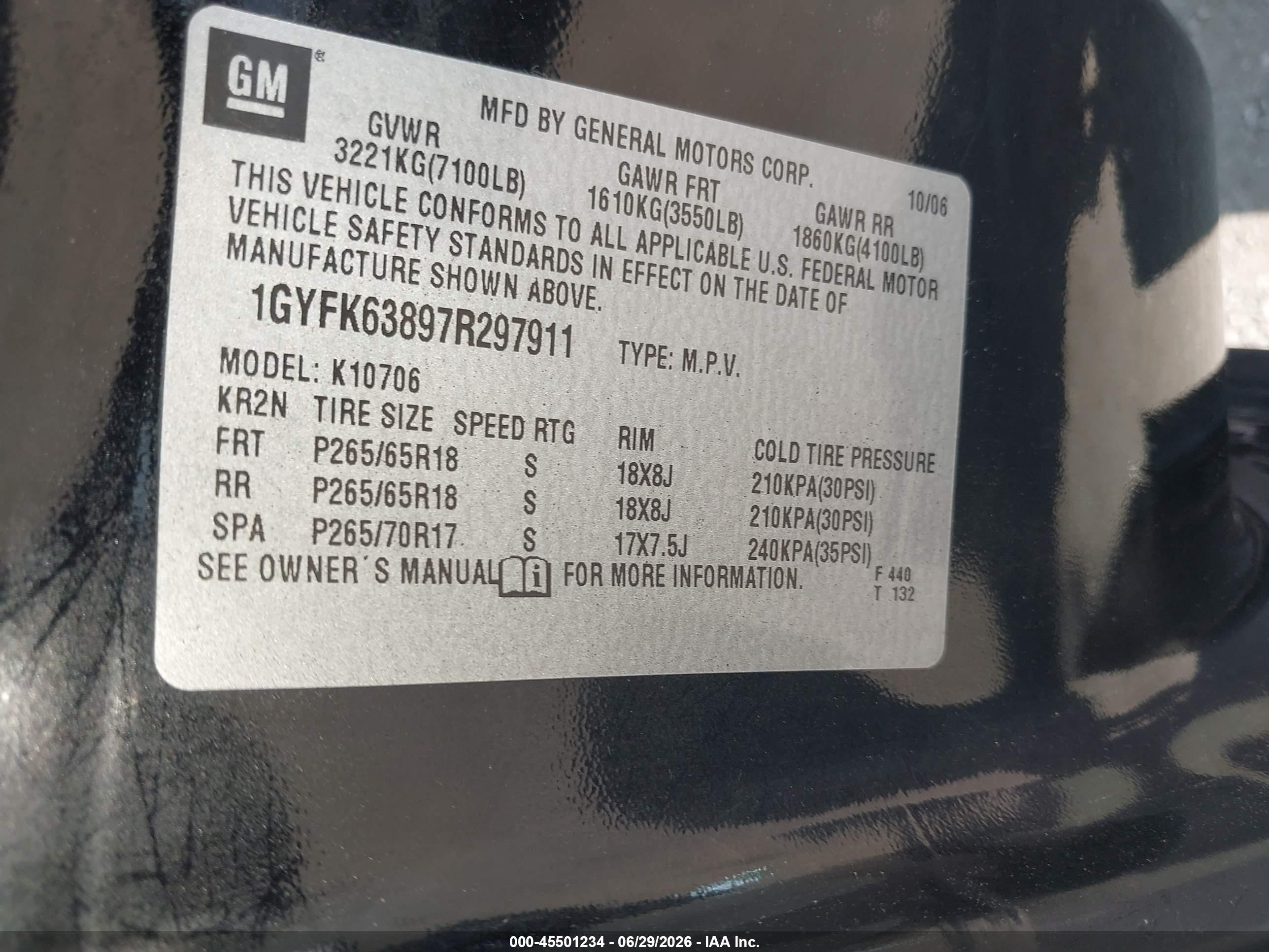 2007 Cadillac Escalade   Black vin: 1GYFK63897R297911