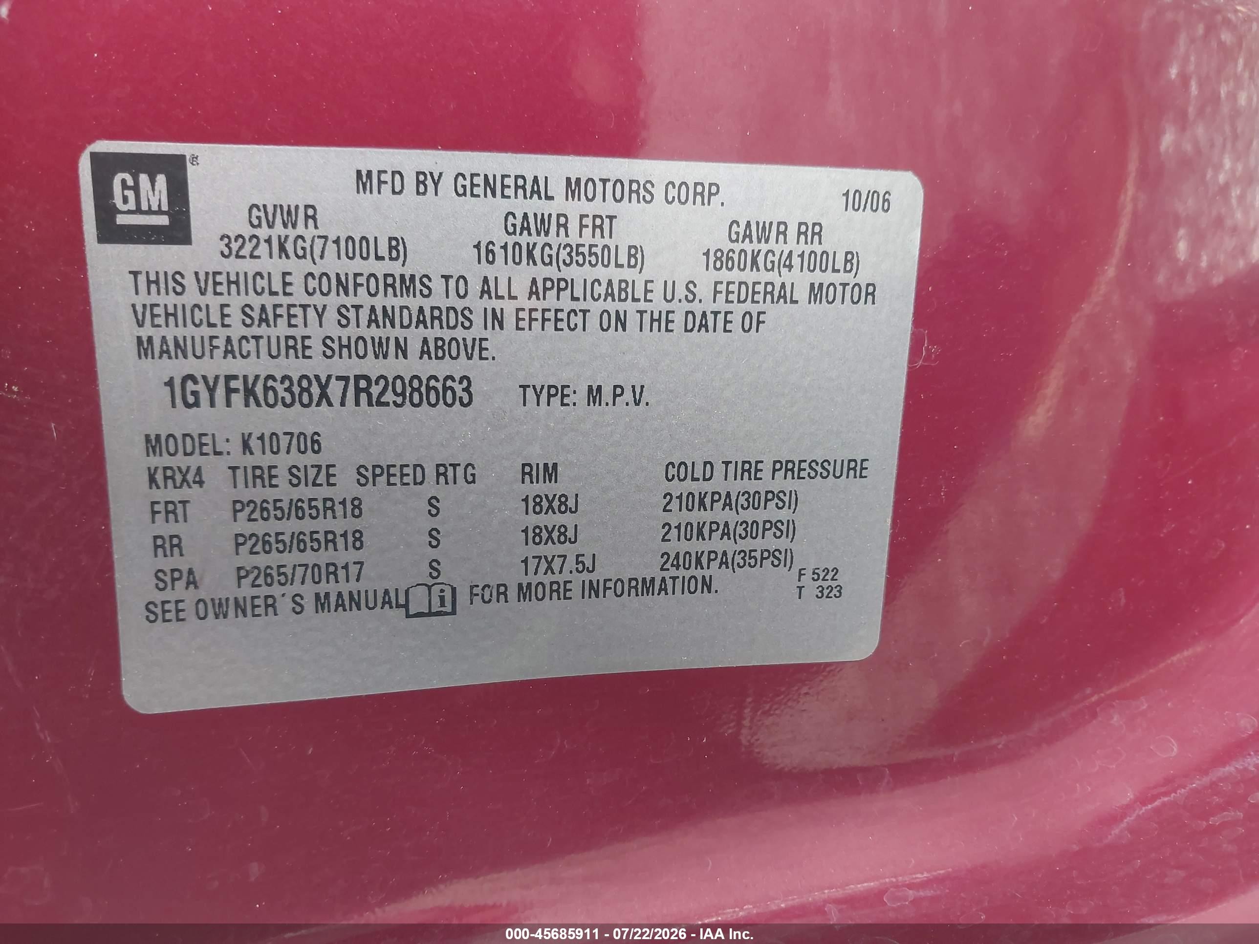 2007 Cadillac Escalade   Burgundy vin: 1GYFK638X7R298663