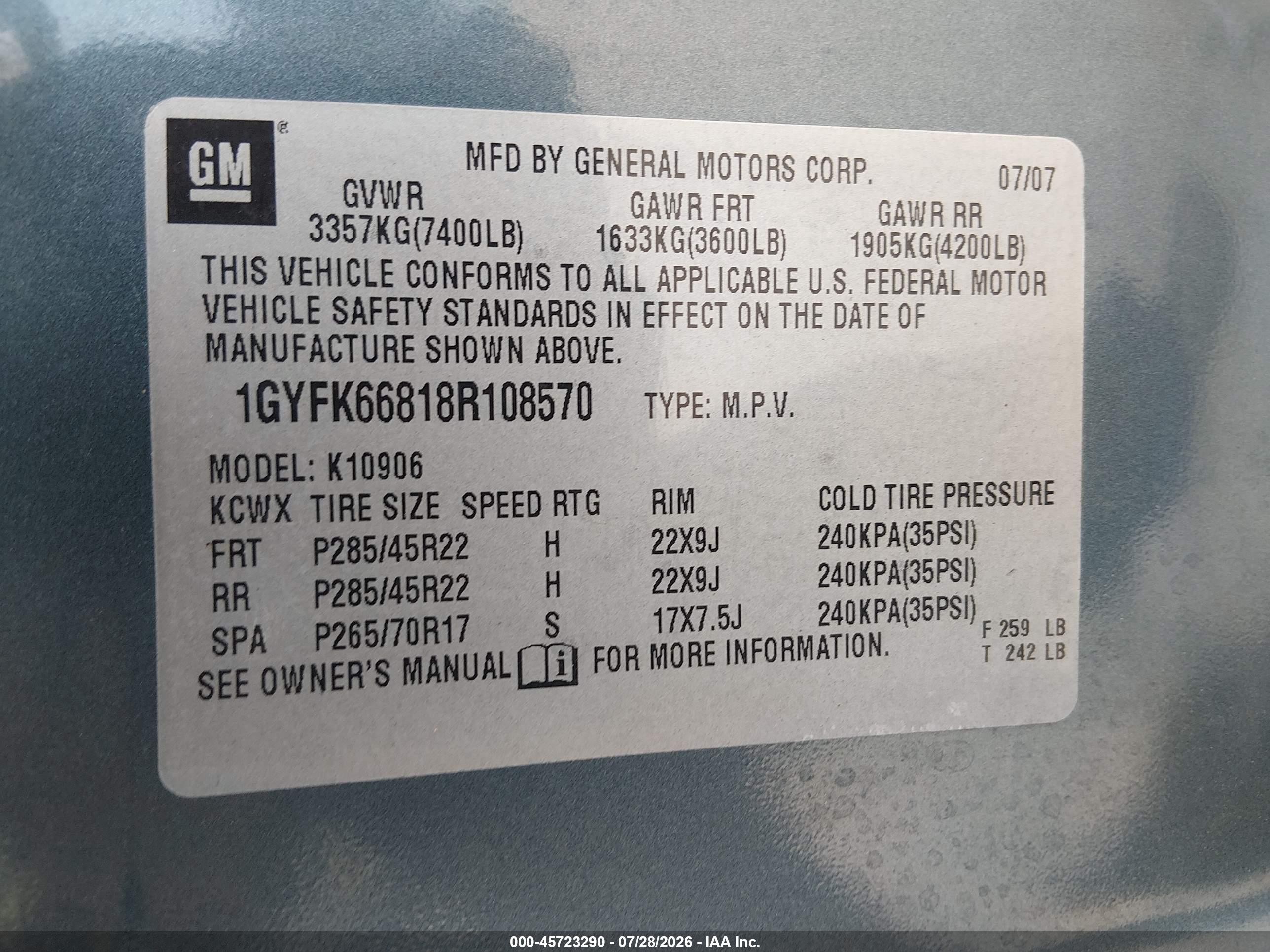 2008 Cadillac Escalade Esv   Light Blue vin: 1GYFK66818R108570