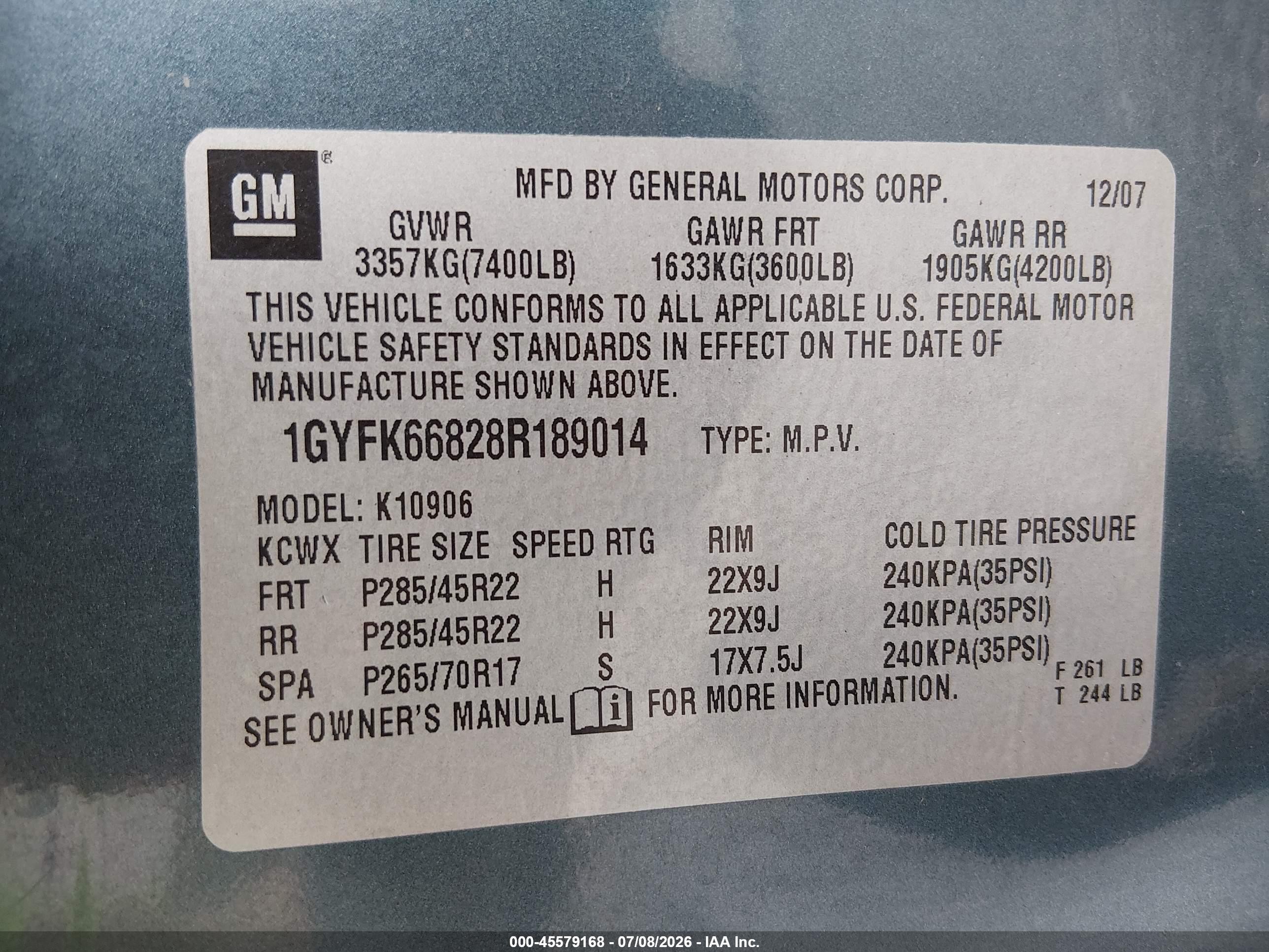 2008 Cadillac Escalade Esv   Gray vin: 1GYFK66828R189014