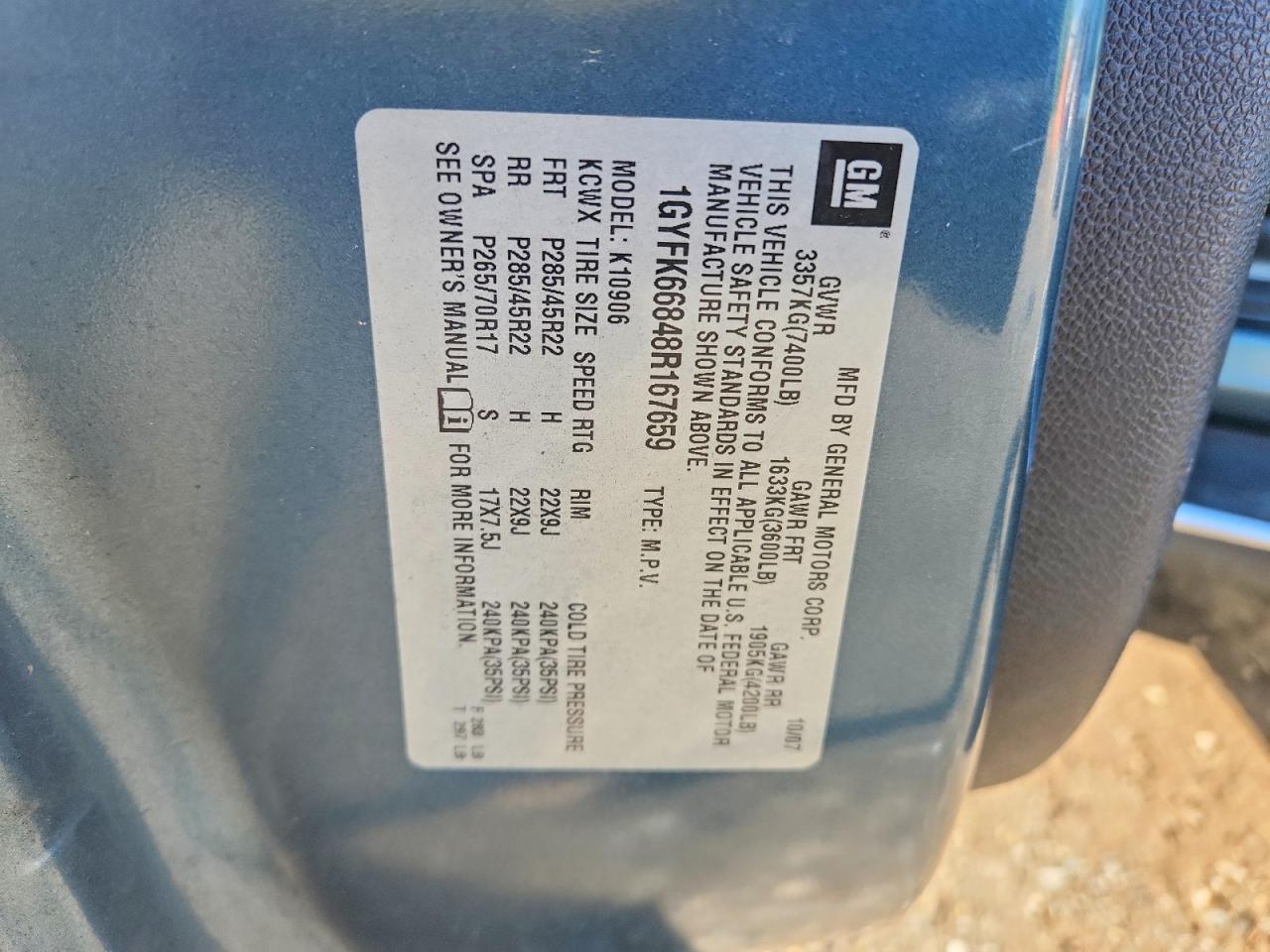 2008 Cadillac Escalade Esv Blue vin: 1GYFK66848R167659