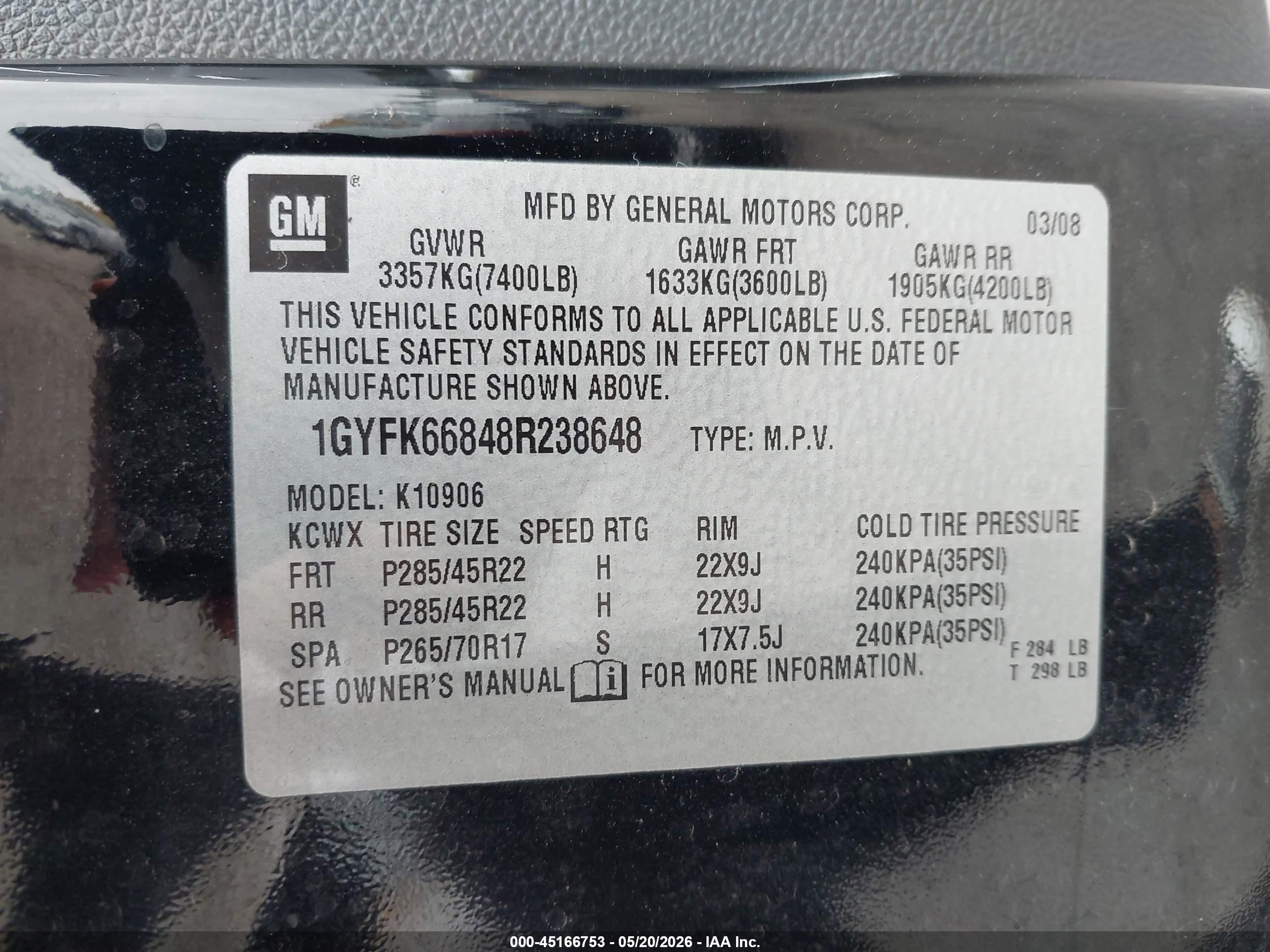 2008 Cadillac Escalade Esv Standard Black vin: 1GYFK66848R238648