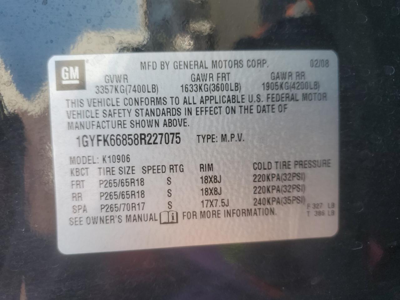 2008 Cadillac Escalade Esv Black vin: 1GYFK66858R227075