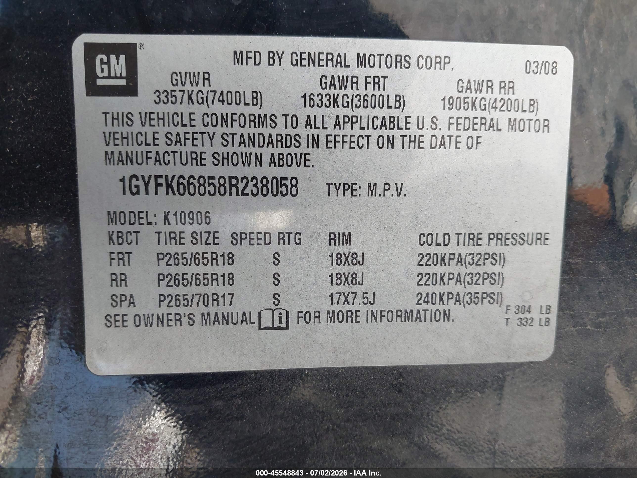 2008 Cadillac Escalade Esv   Black vin: 1GYFK66858R238058