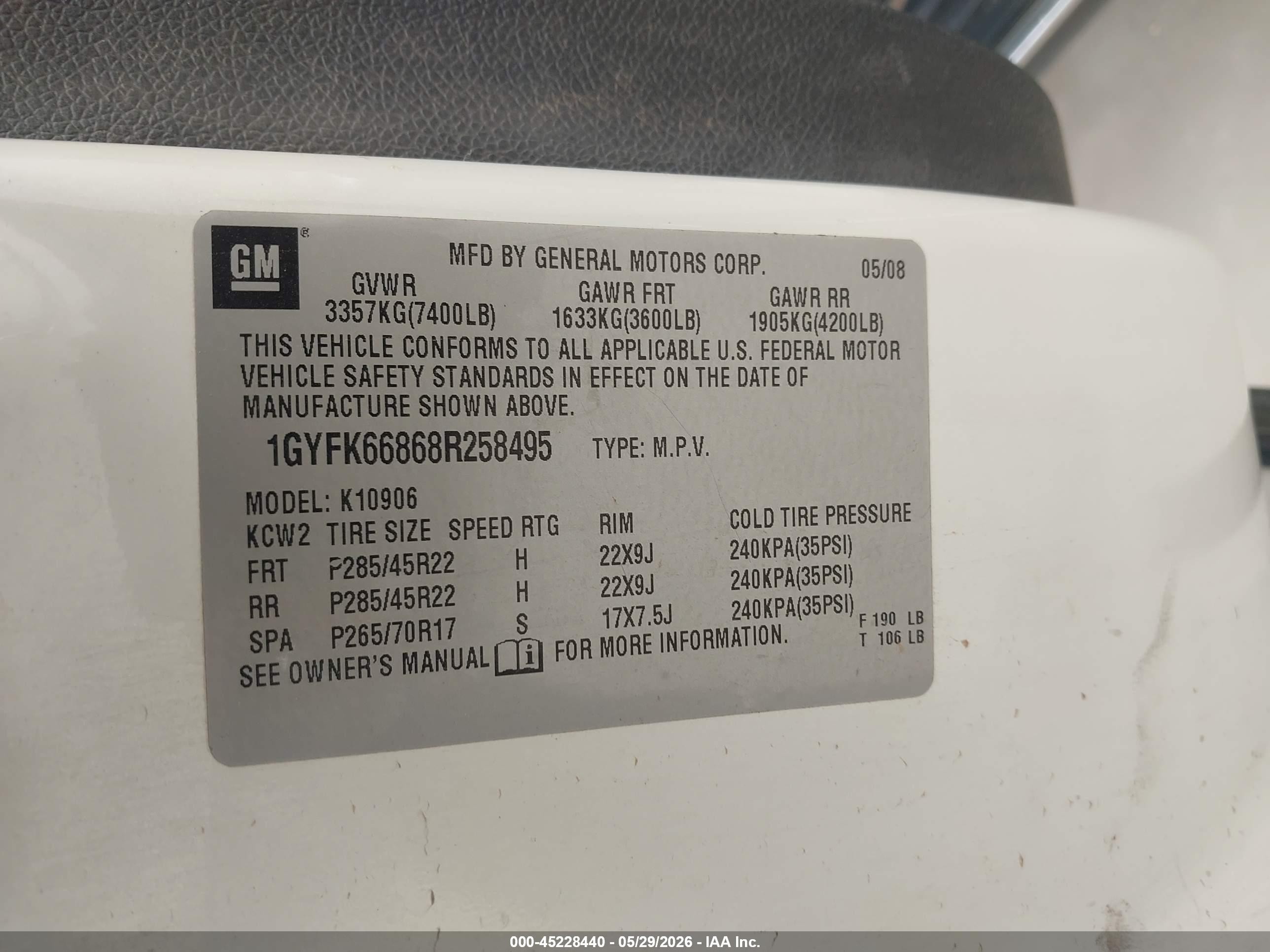 2008 Cadillac Escalade Esv Standard White vin: 1GYFK66868R258495