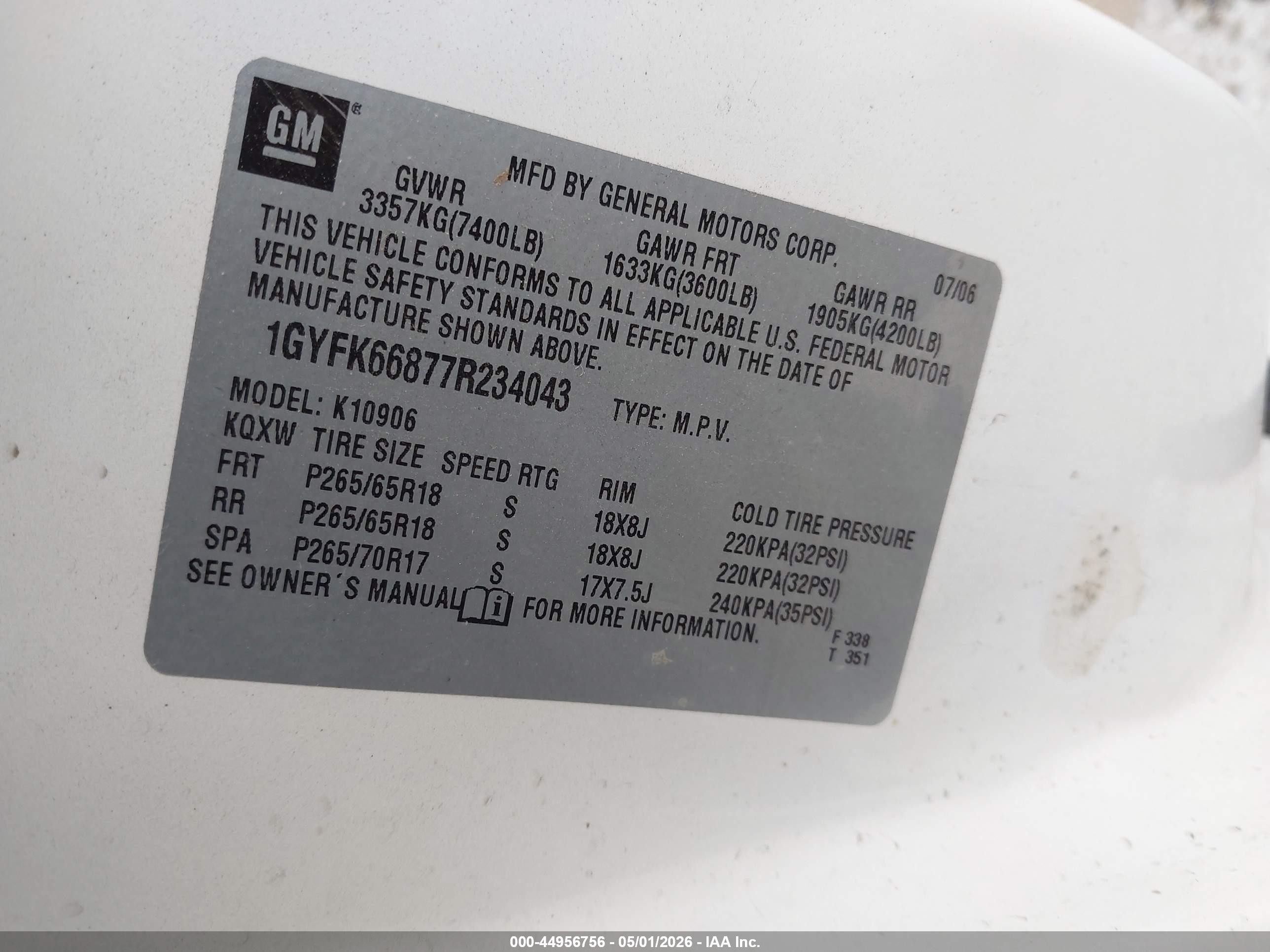 2007 Cadillac Escalade Esv Standard White vin: 1GYFK66877R234043