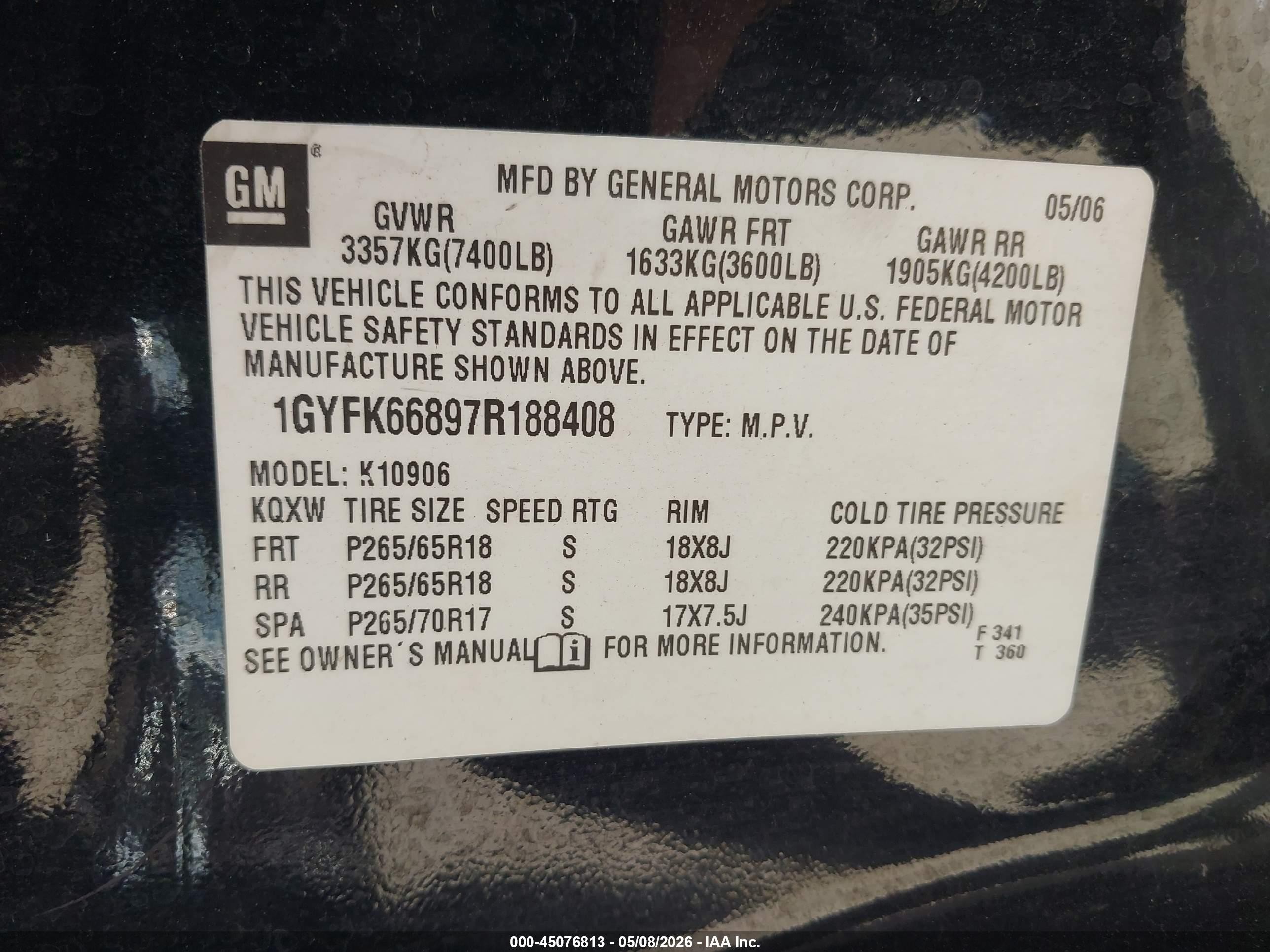 2007 Cadillac Escalade Esv Standard Black vin: 1GYFK66897R188408