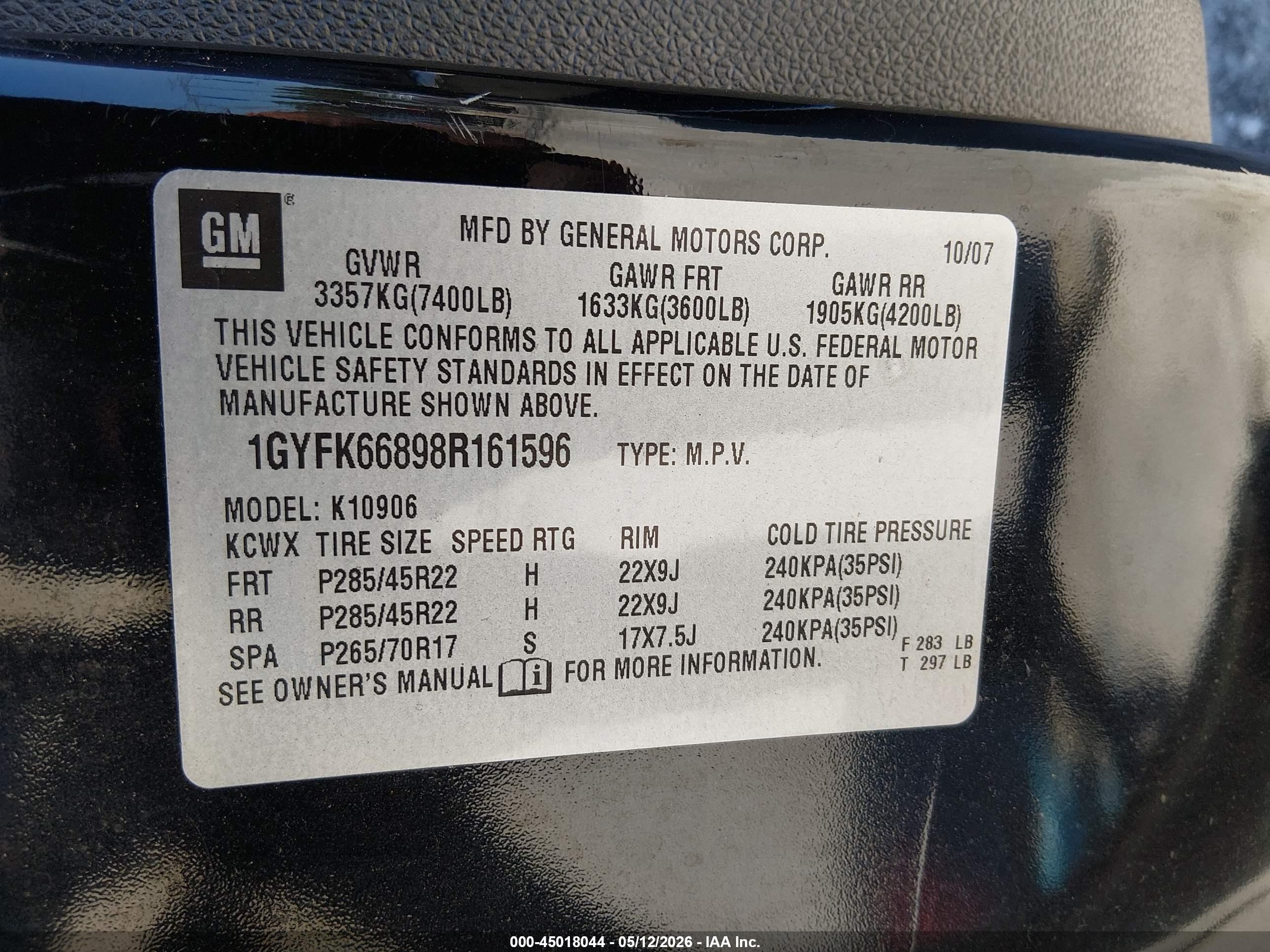 2008 Cadillac Escalade Esv Standard Black vin: 1GYFK66898R161596