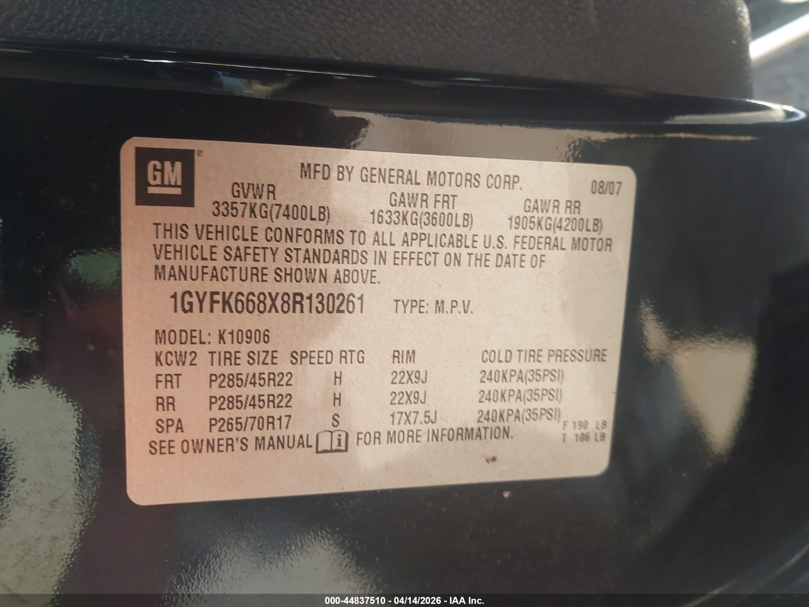 2008 Cadillac Escalade Esv Standard Черный vin: 1GYFK668X8R130261
