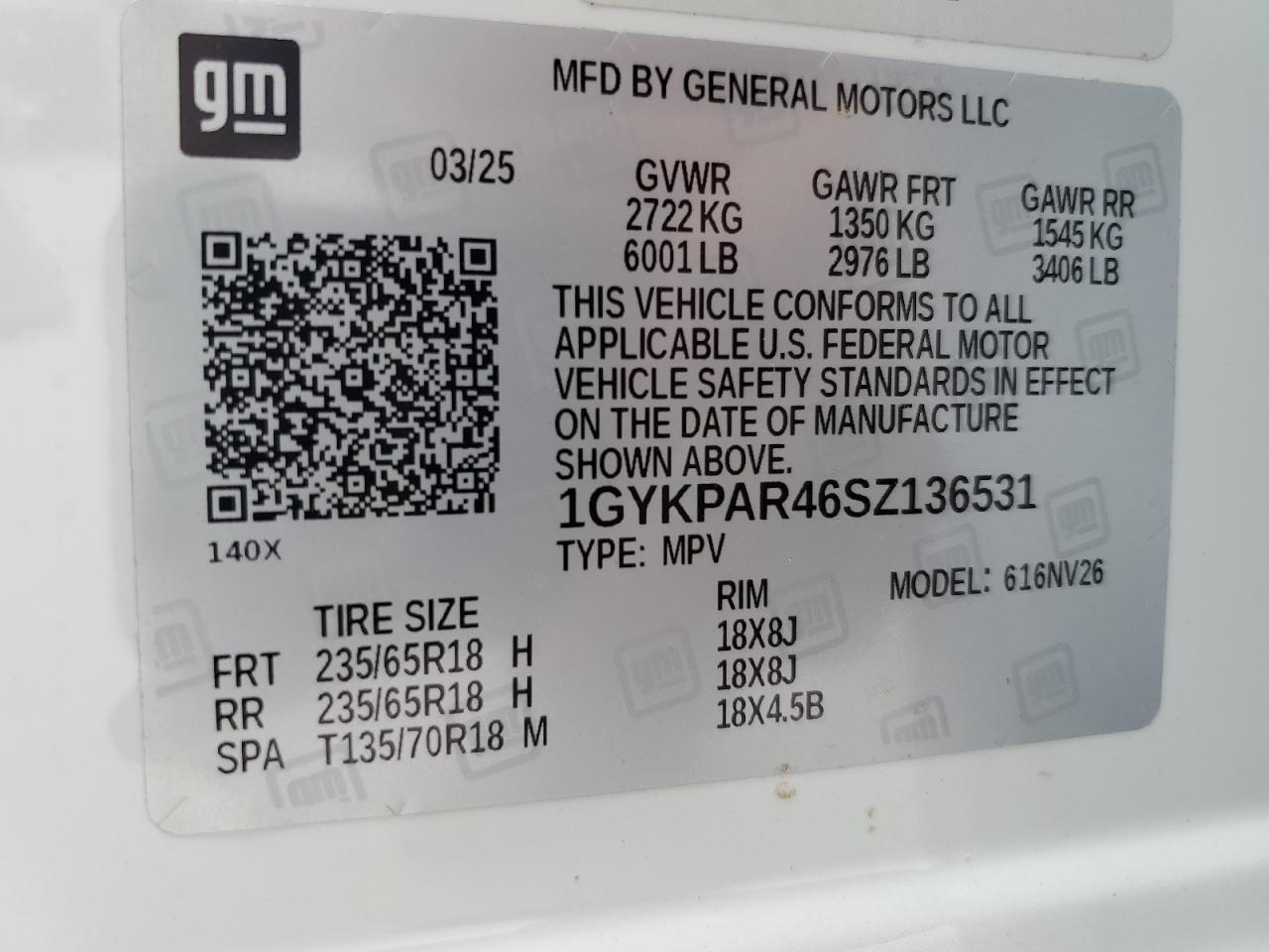 2025 Cadillac Xt6 Luxury White vin: 1GYKPAR46SZ136531