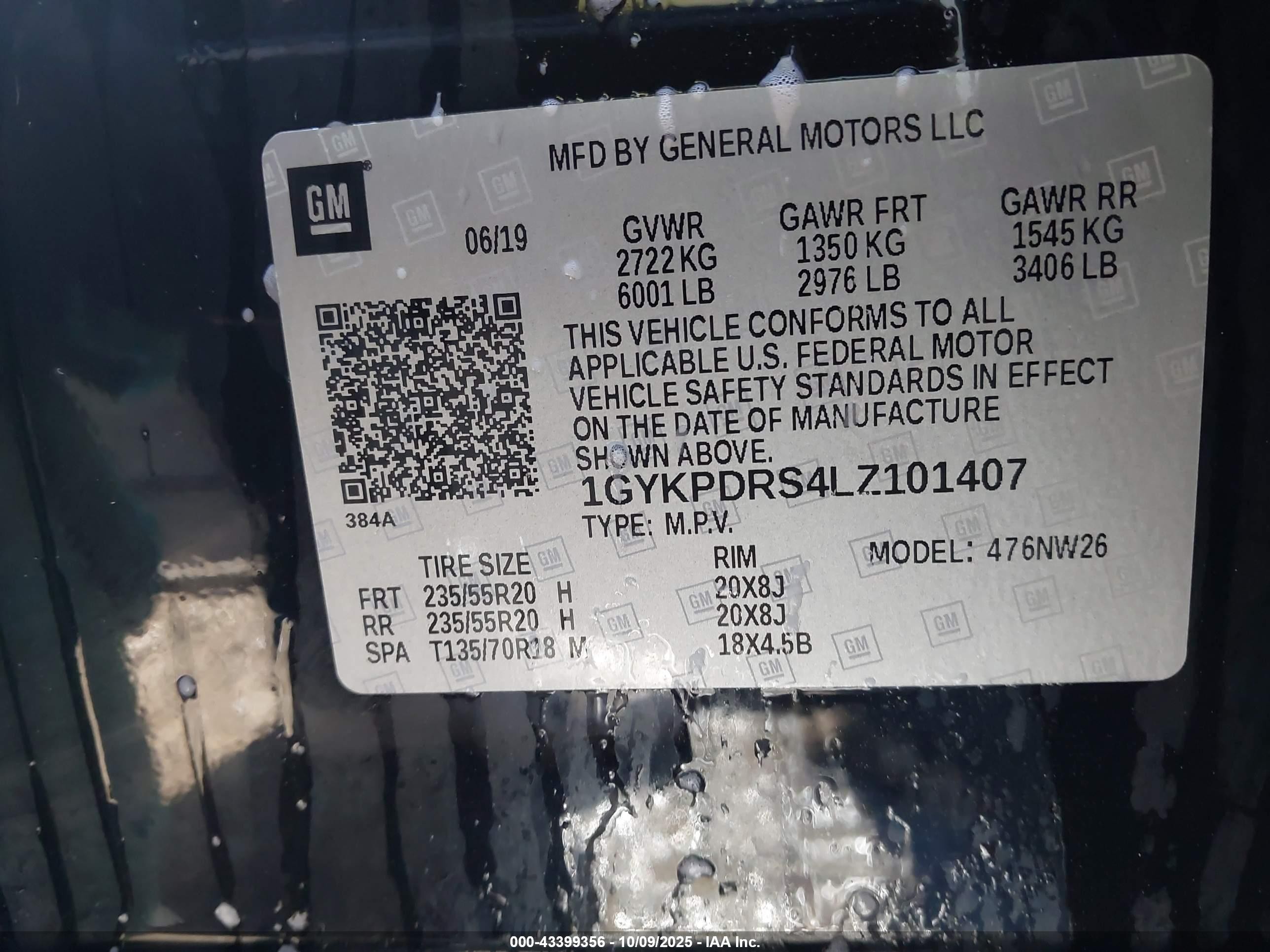 2020 Cadillac Xt6 Awd Premium Luxury Черный vin: 1GYKPDRS4LZ101407