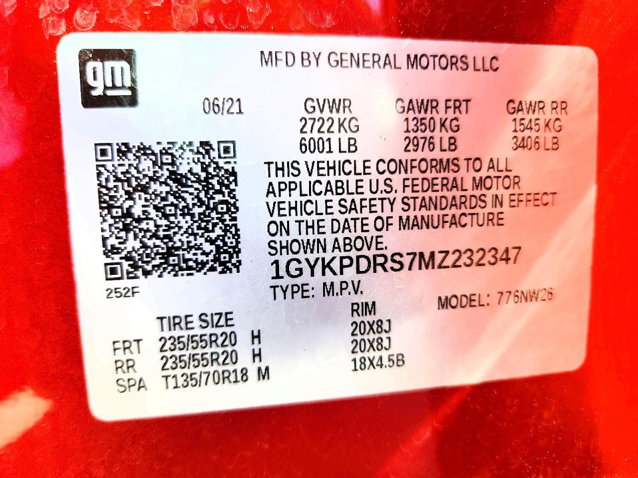 2021 Cadillac Xt6 Premium Luxury Red vin: 1GYKPDRS7MZ232347