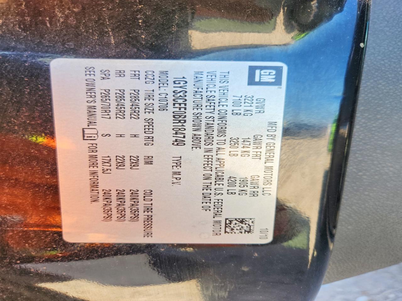 2011 Cadillac Escalade Premium Black vin: 1GYS3CEF0BR184749
