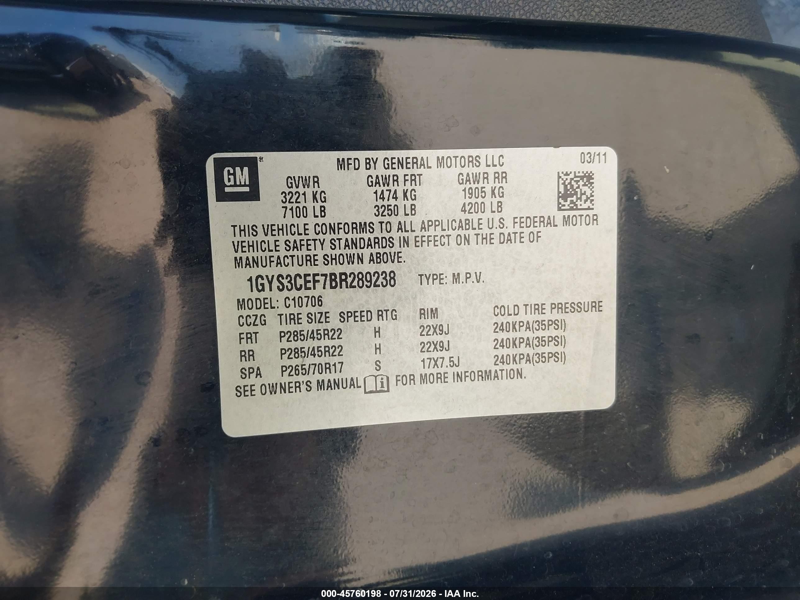 2011 Cadillac Escalade Premium Black vin: 1GYS3CEF7BR289238