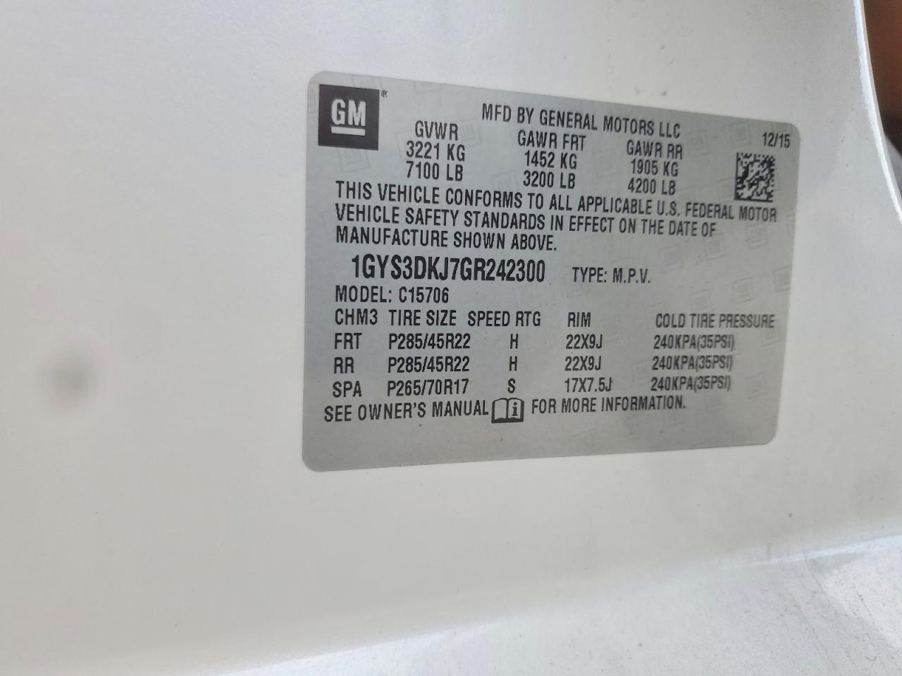 2016 Cadillac Escalade Platinum White vin: 1GYS3DKJ7GR242300