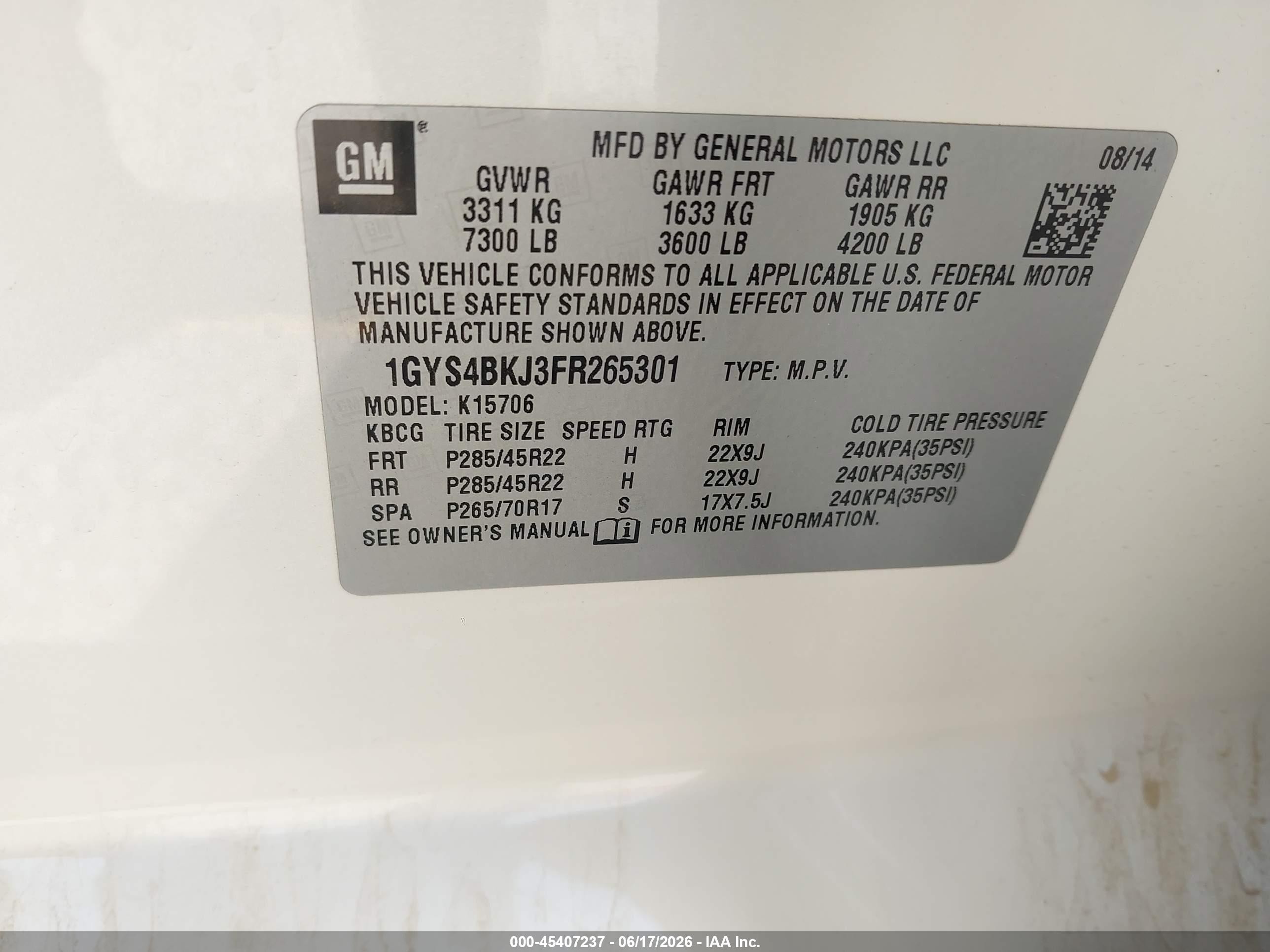 2015 Cadillac Escalade Luxury White vin: 1GYS4BKJ3FR265301