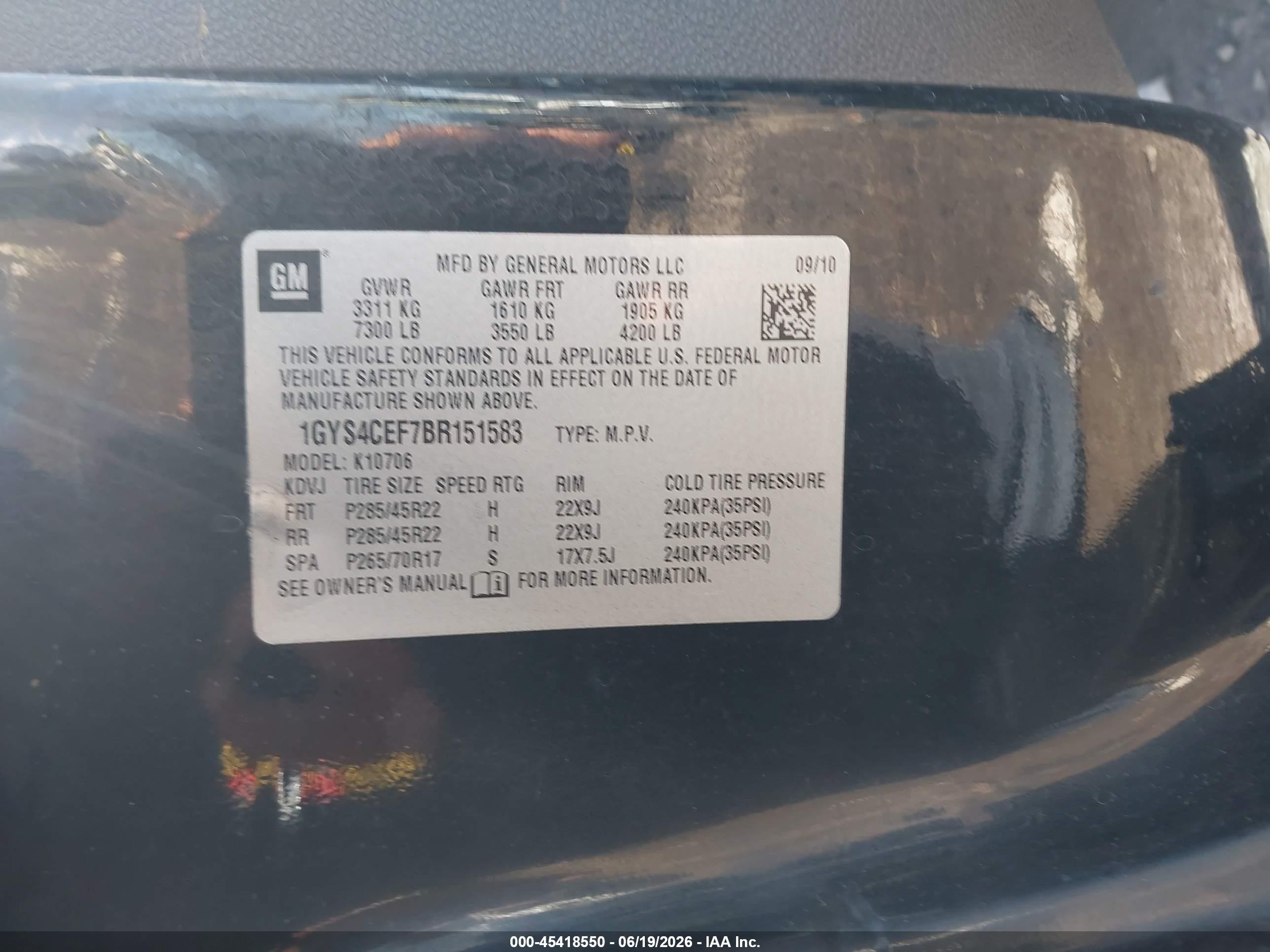 2011 Cadillac Escalade Premium Black vin: 1GYS4CEF7BR151583