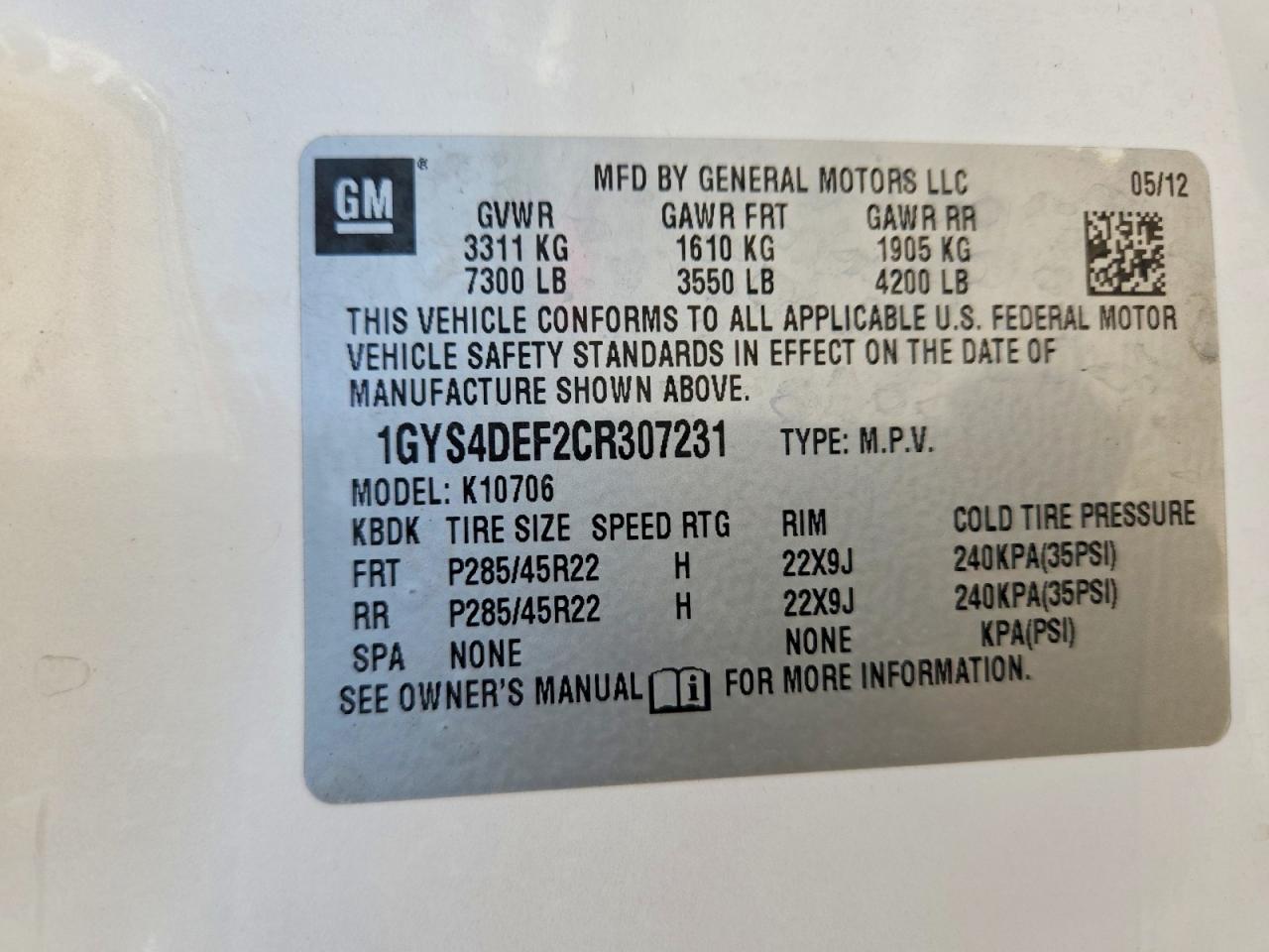 2012 Cadillac Escalade Platinum White vin: 1GYS4DEF2CR307231