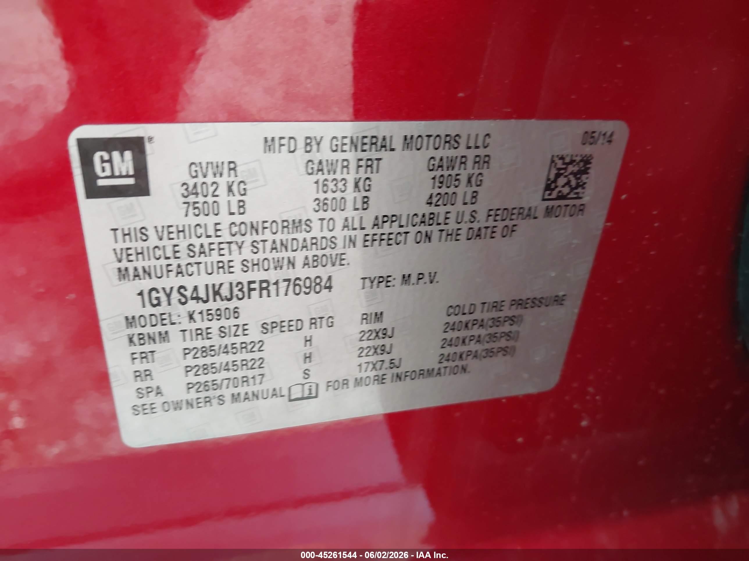 2015 Cadillac Escalade Esv Premium Red vin: 1GYS4JKJ3FR176984