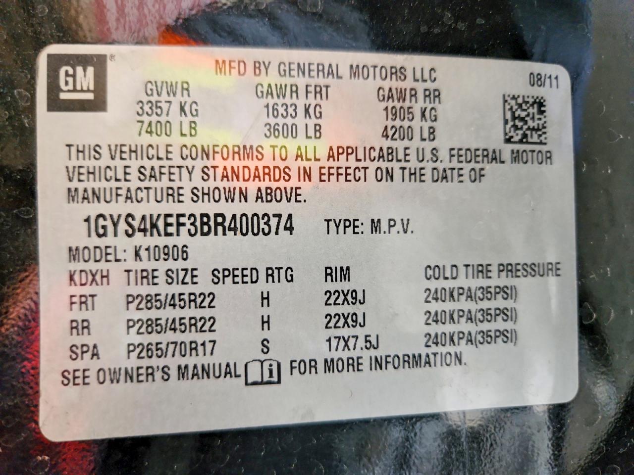 2011 Cadillac Escalade Esv Platinum Black vin: 1GYS4KEF3BR400374