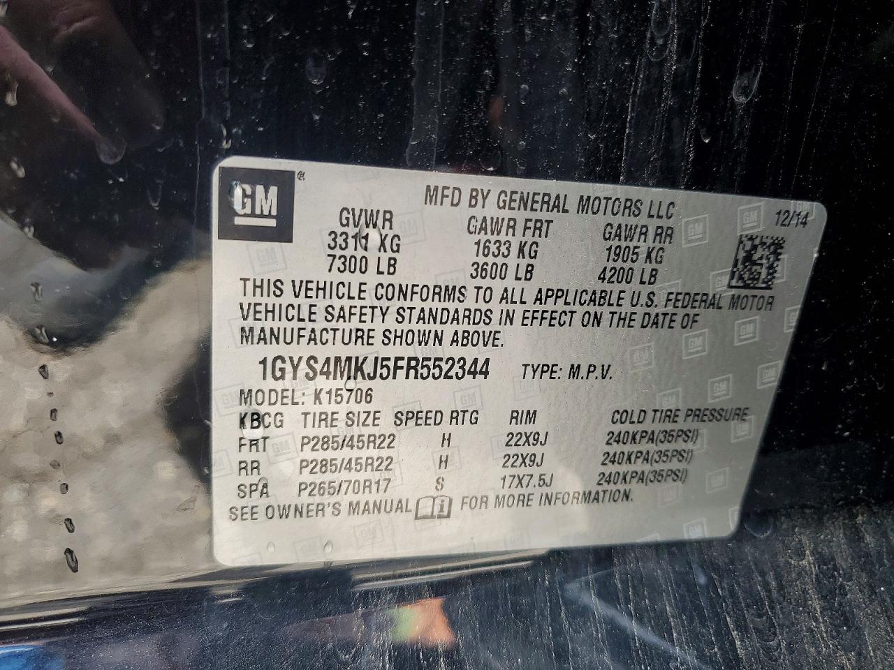 2015 Cadillac Escalade Luxury Черный vin: 1GYS4MKJ5FR552344