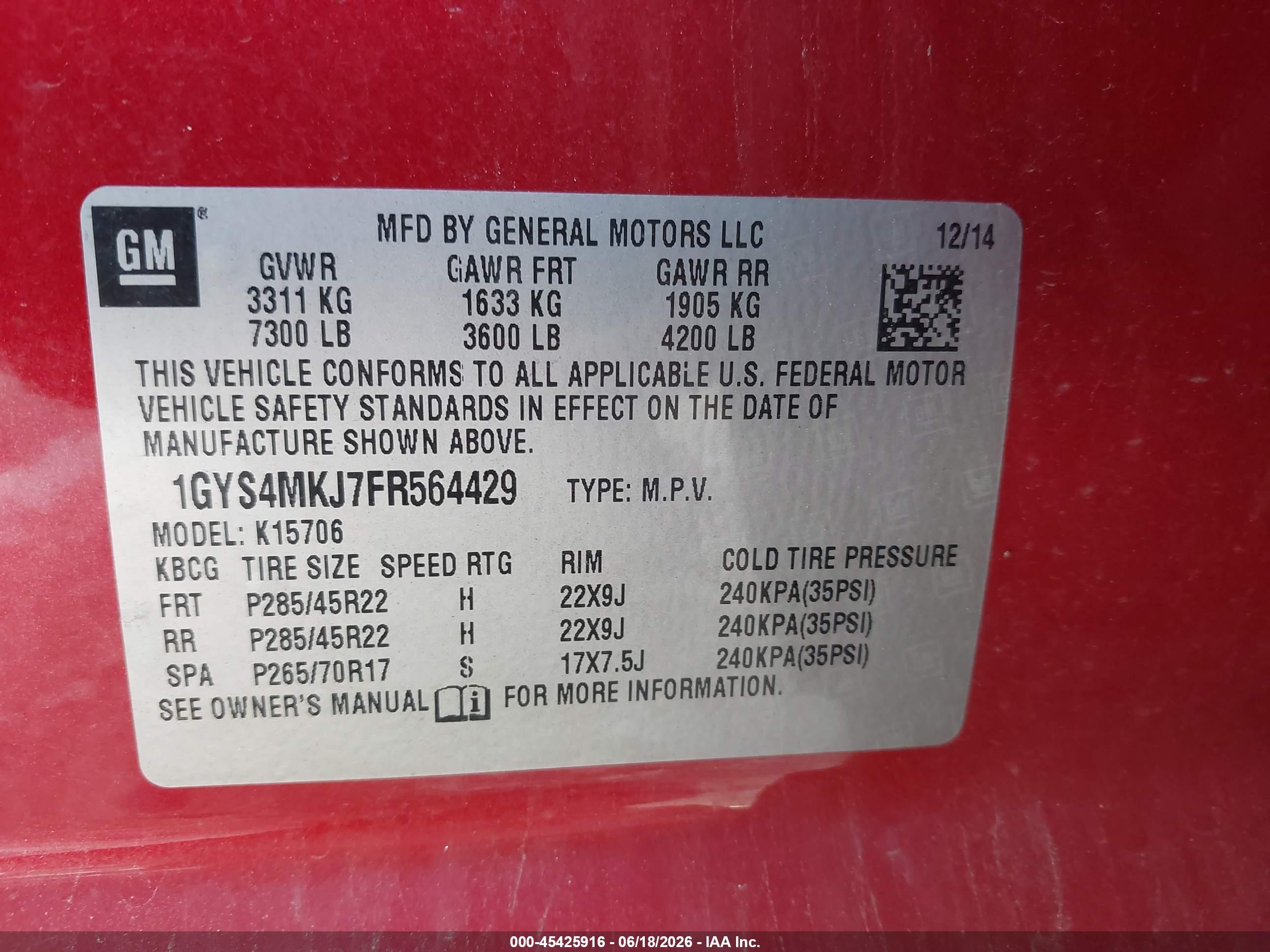 2015 Cadillac Escalade Luxury Red vin: 1GYS4MKJ7FR564429