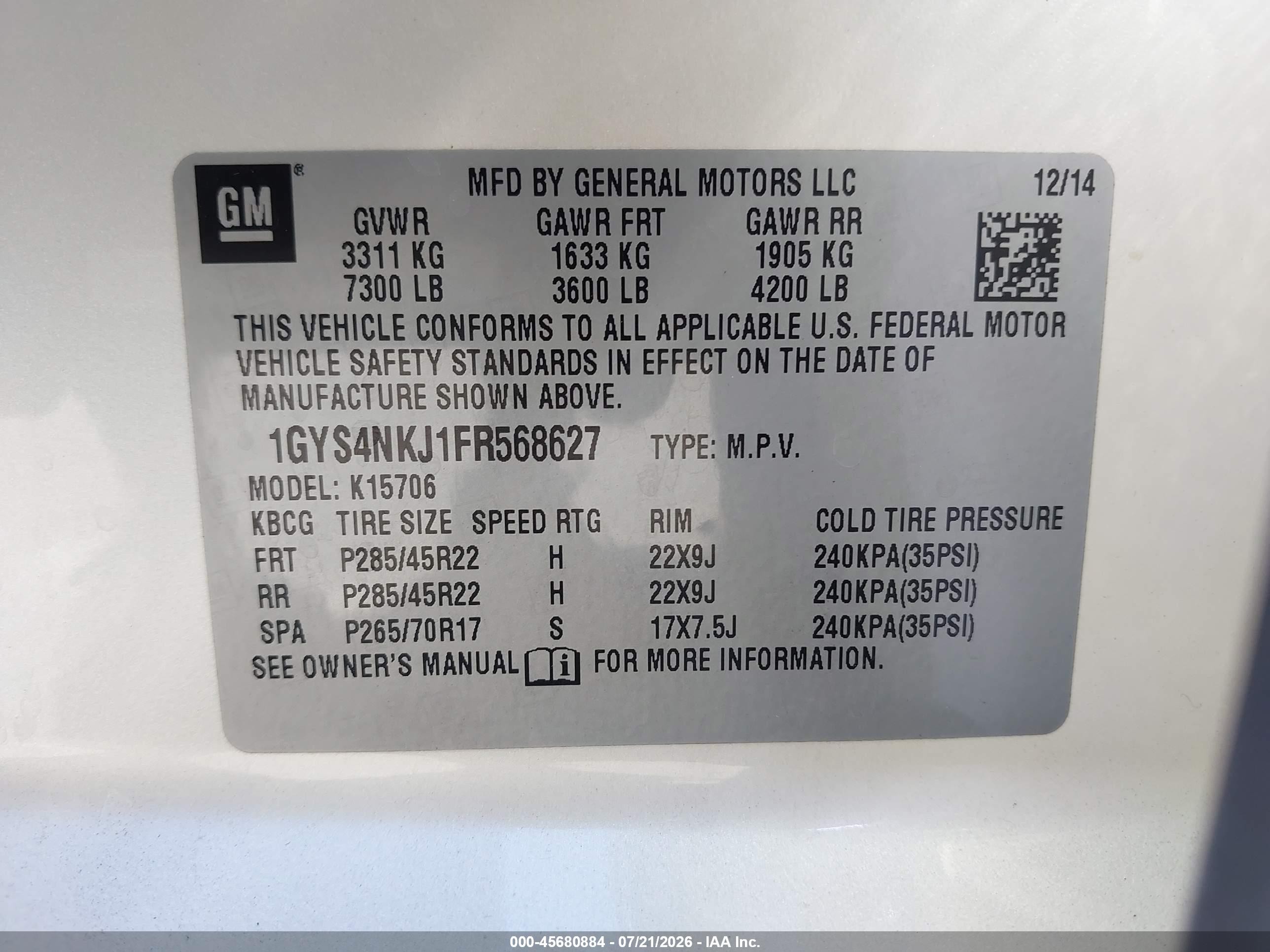2015 Cadillac Escalade Premium Белый vin: 1GYS4NKJ1FR568627