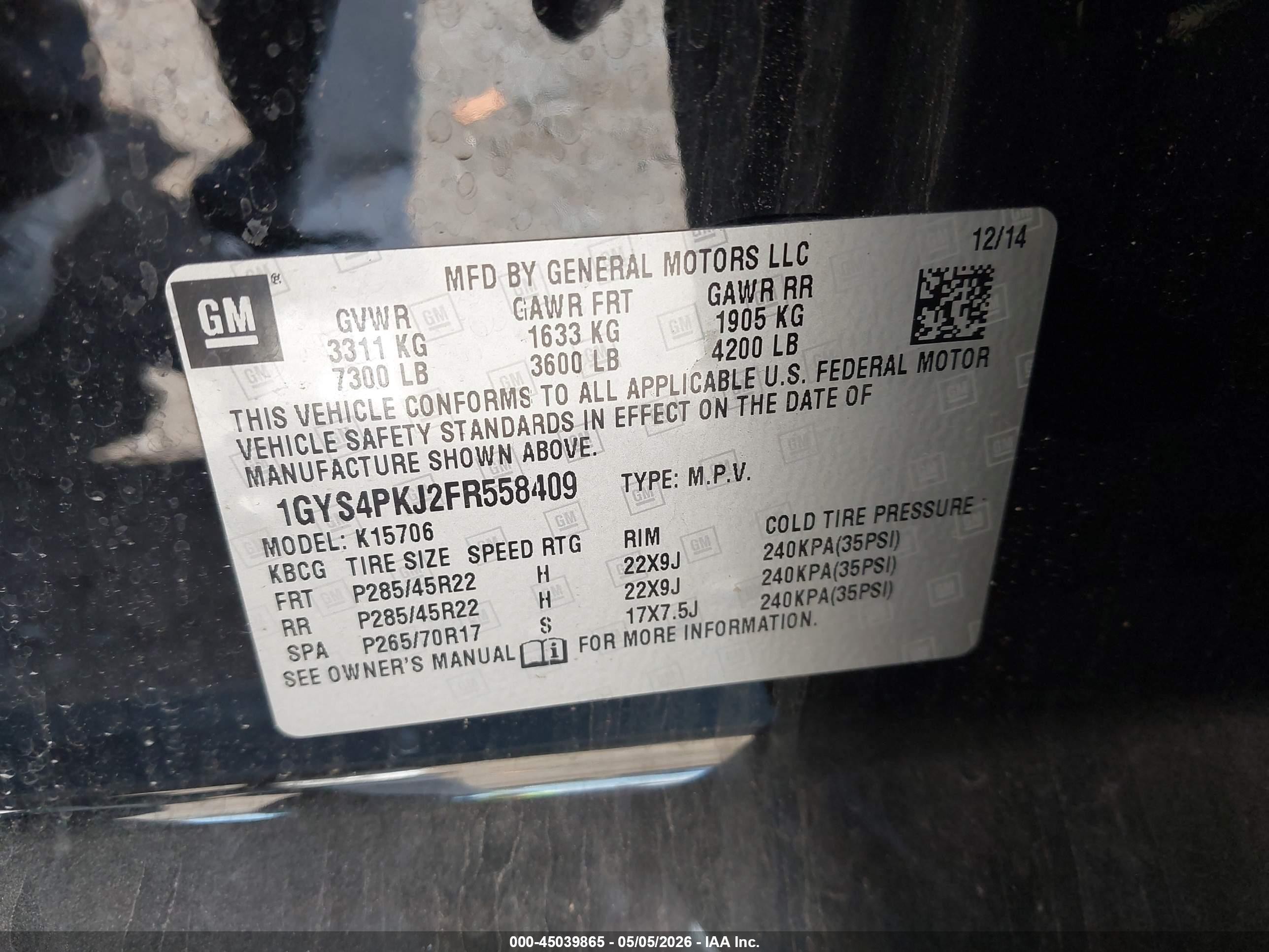 2015 Cadillac Escalade Platinum Черный vin: 1GYS4PKJ2FR558409