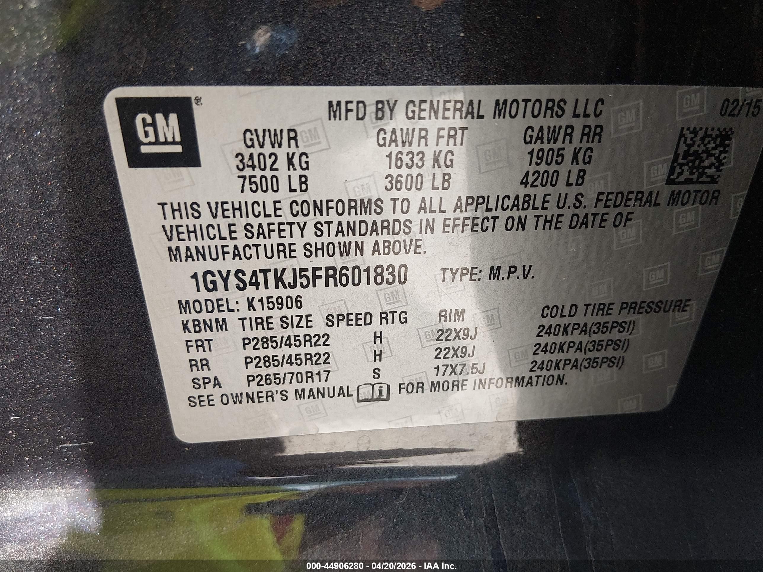 2015 Cadillac Escalade Esv Premium Серый vin: 1GYS4TKJ5FR601830