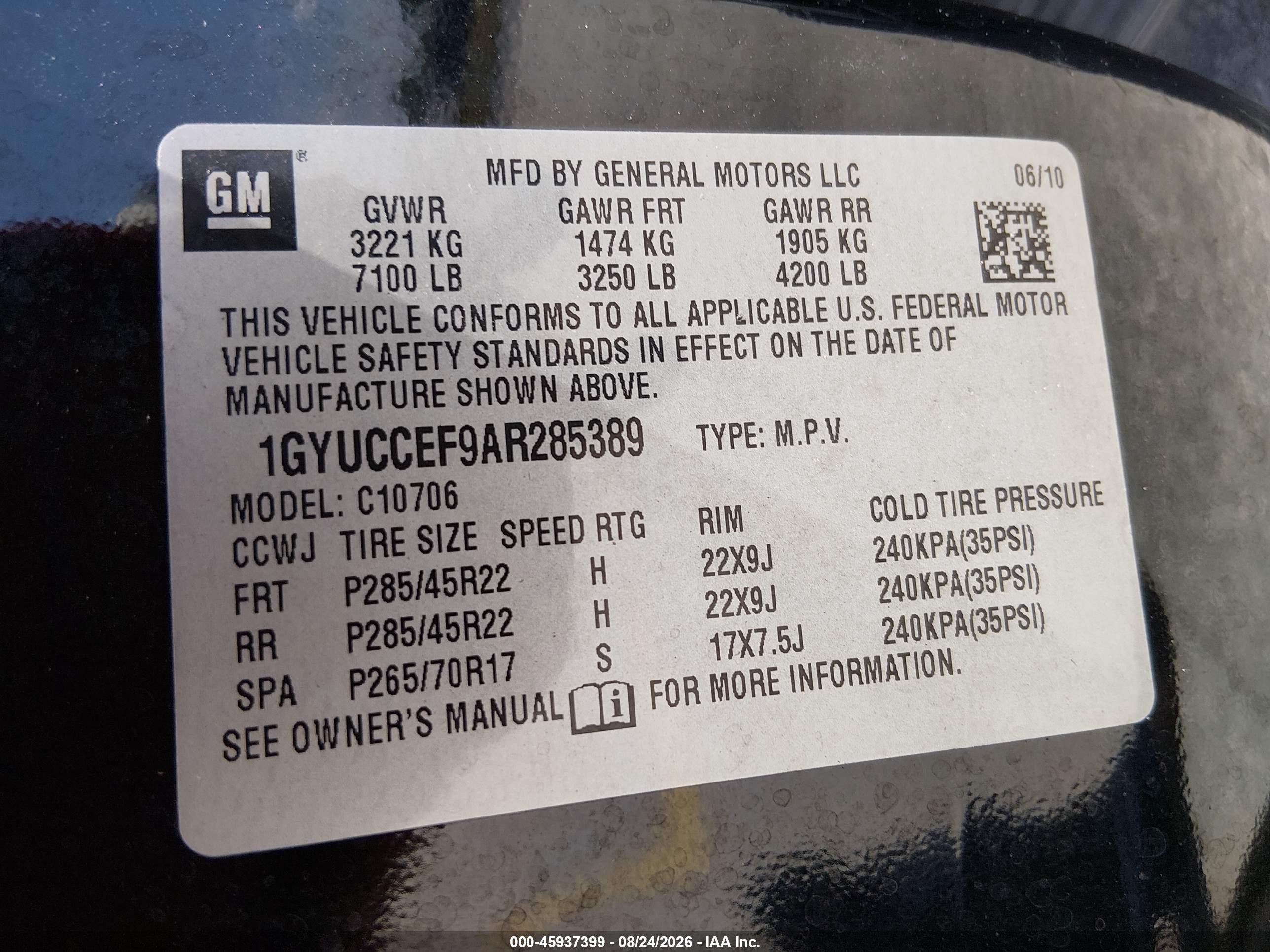 2010 Cadillac Escalade Premium Black vin: 1GYUCCEF9AR285389