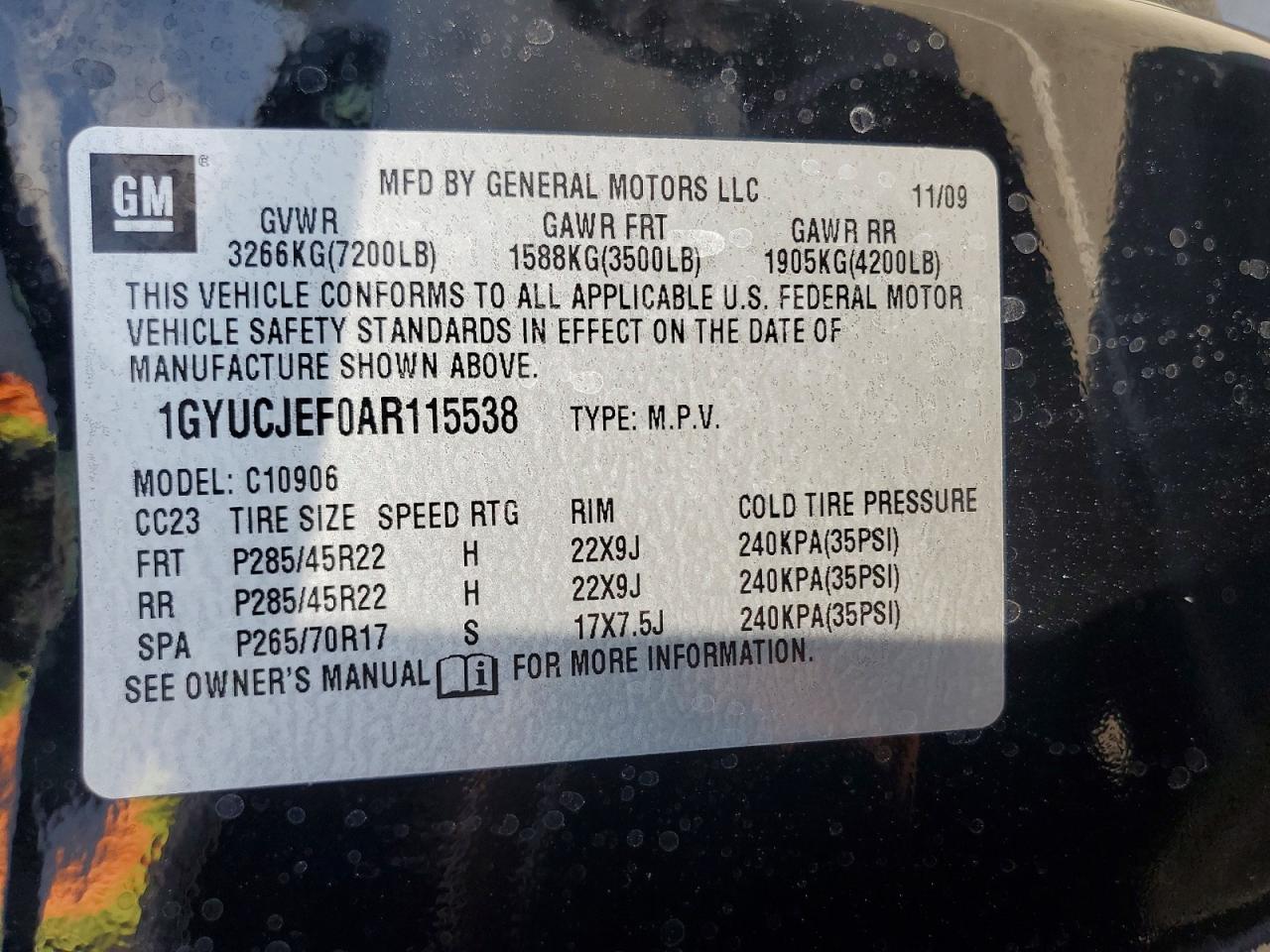 2010 Cadillac Escalade Esv Premium Black vin: 1GYUCJEF0AR115538