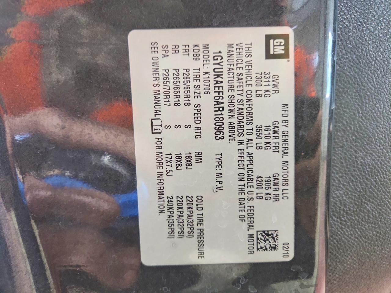 2010 Cadillac Escalade Charcoal vin: 1GYUKAEF6AR180963