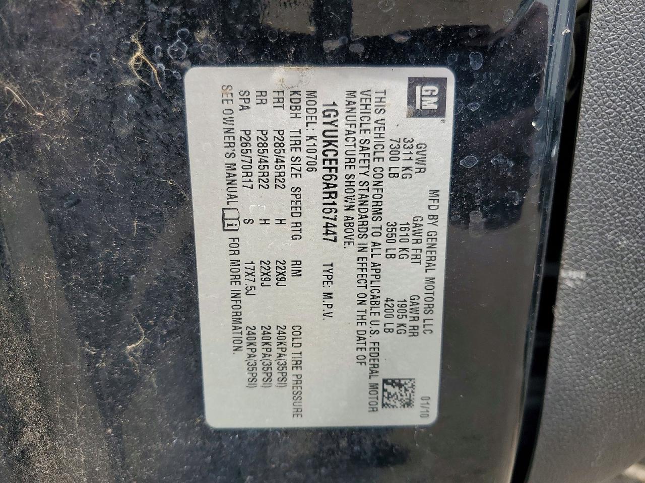 2010 Cadillac Escalade Premium Black vin: 1GYUKCEF6AR167447