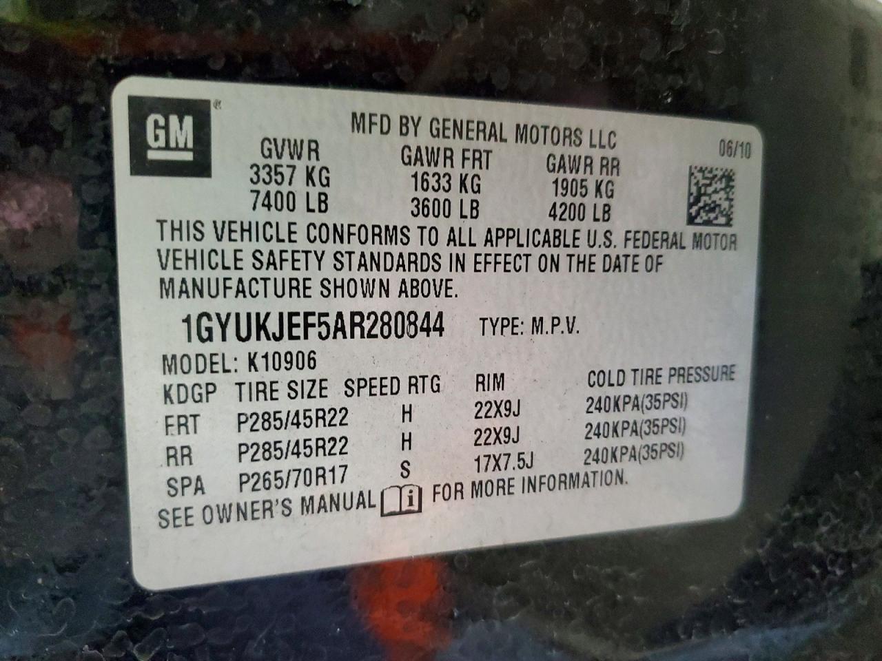 2010 Cadillac Escalade Black vin: 1GYUKJEF5AR280844