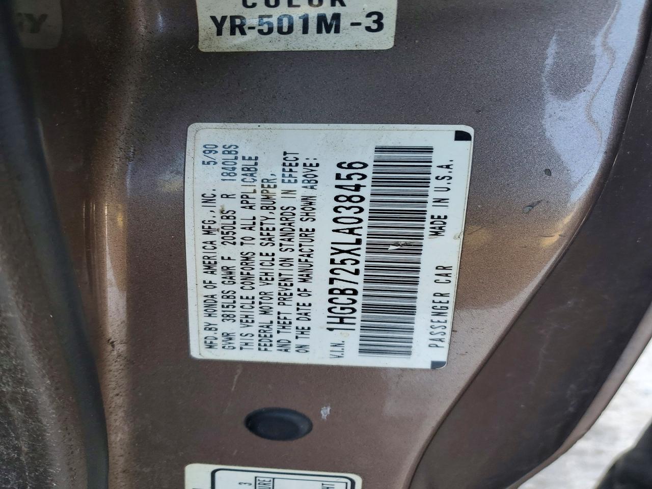 1990 Honda Accord Lx Tan vin: 1HGCB725XLA038456