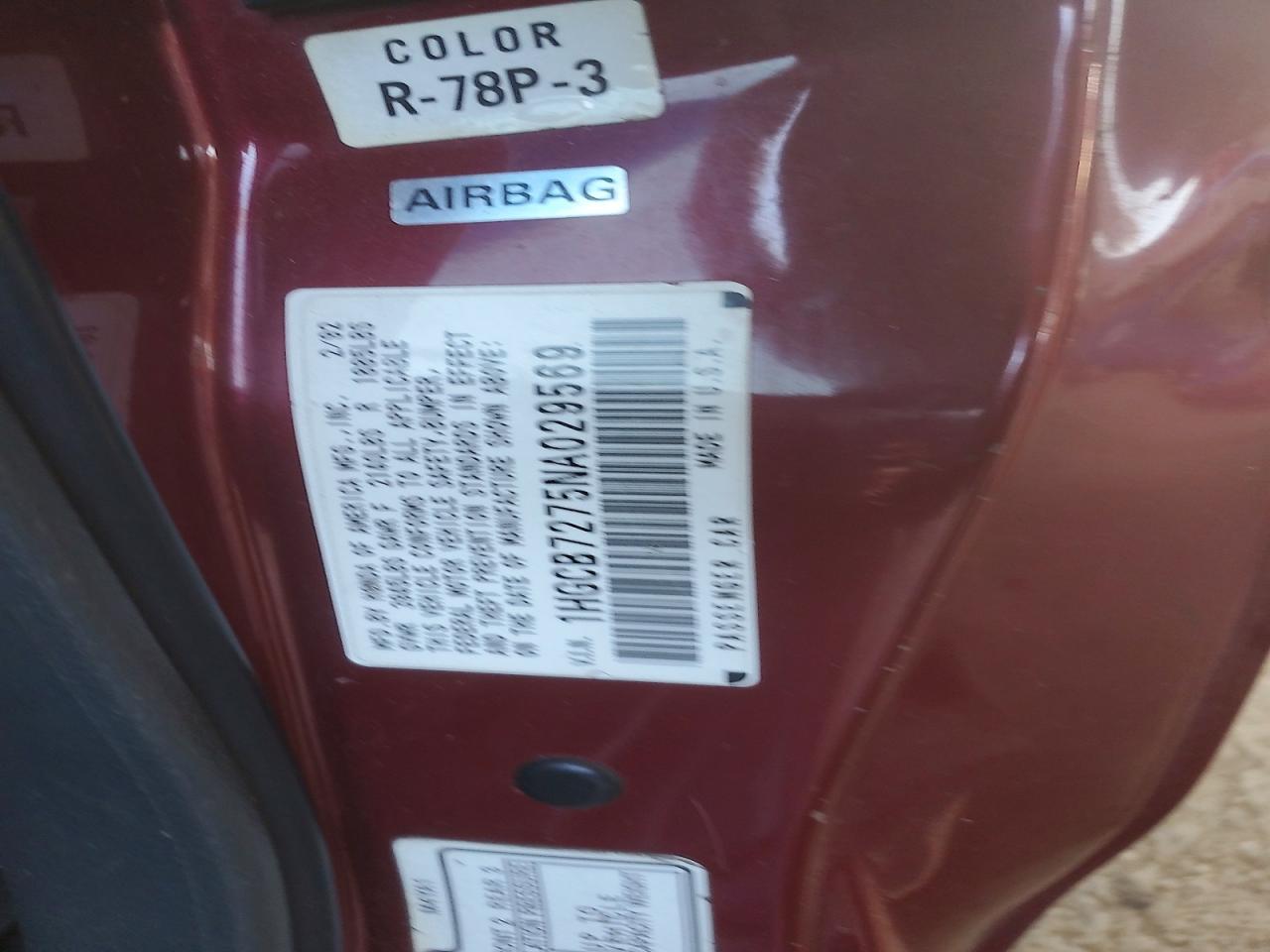 1992 Honda Accord Ex Red vin: 1HGCB7275NA029569