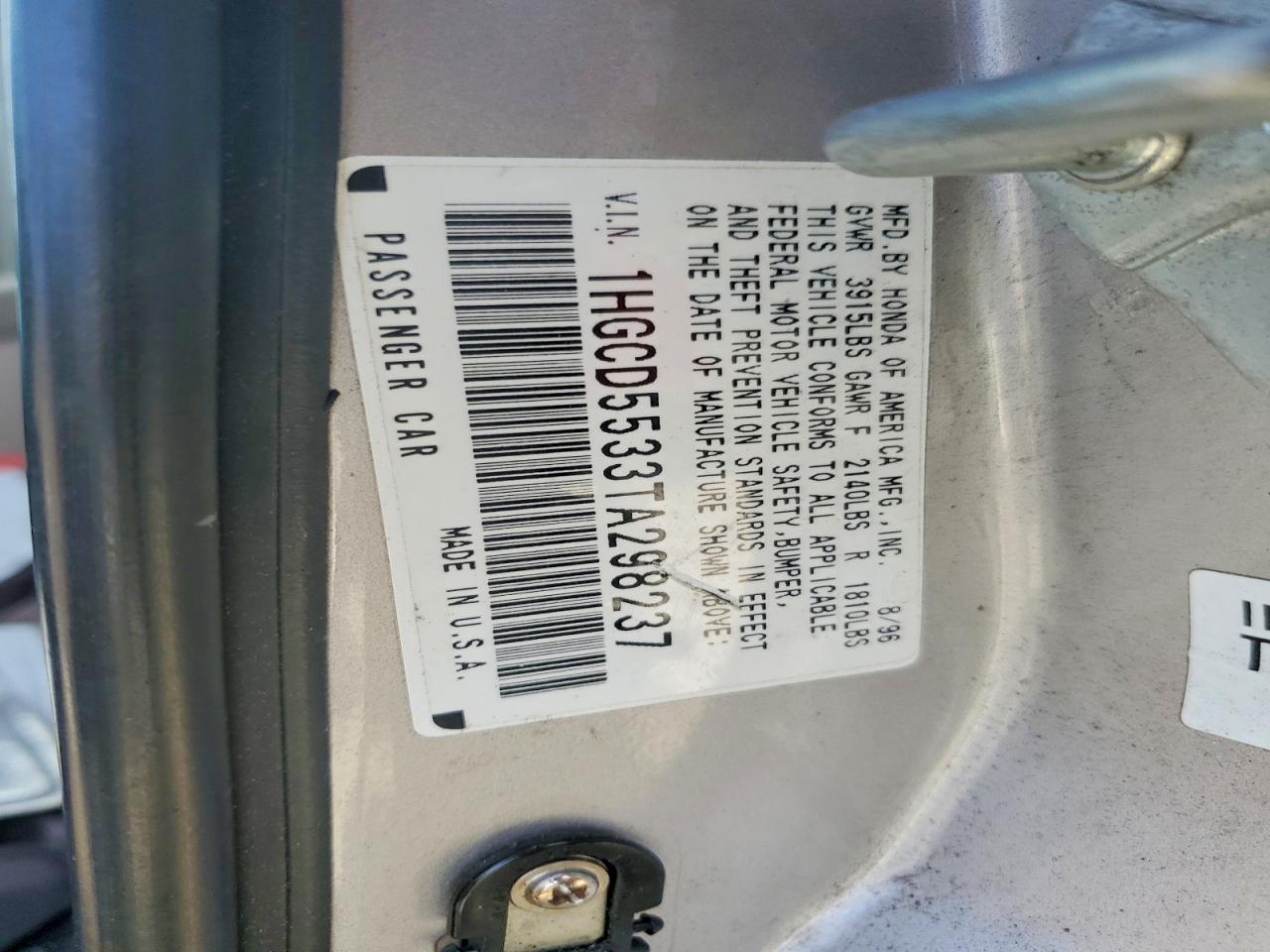 1996 Honda Accord Lx Silver vin: 1HGCD5533TA298237