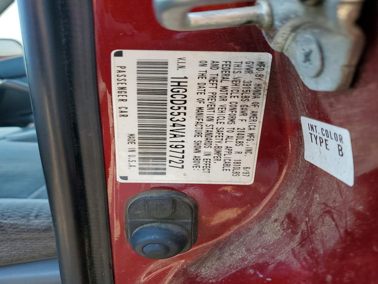 1997 Honda Accord Lx Red vin: 1HGCD5534VA197727