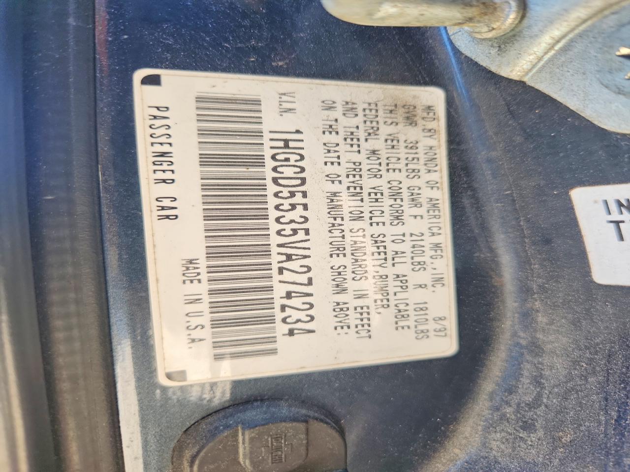 1997 Honda Accord Charcoal vin: 1HGCD5535VA274234