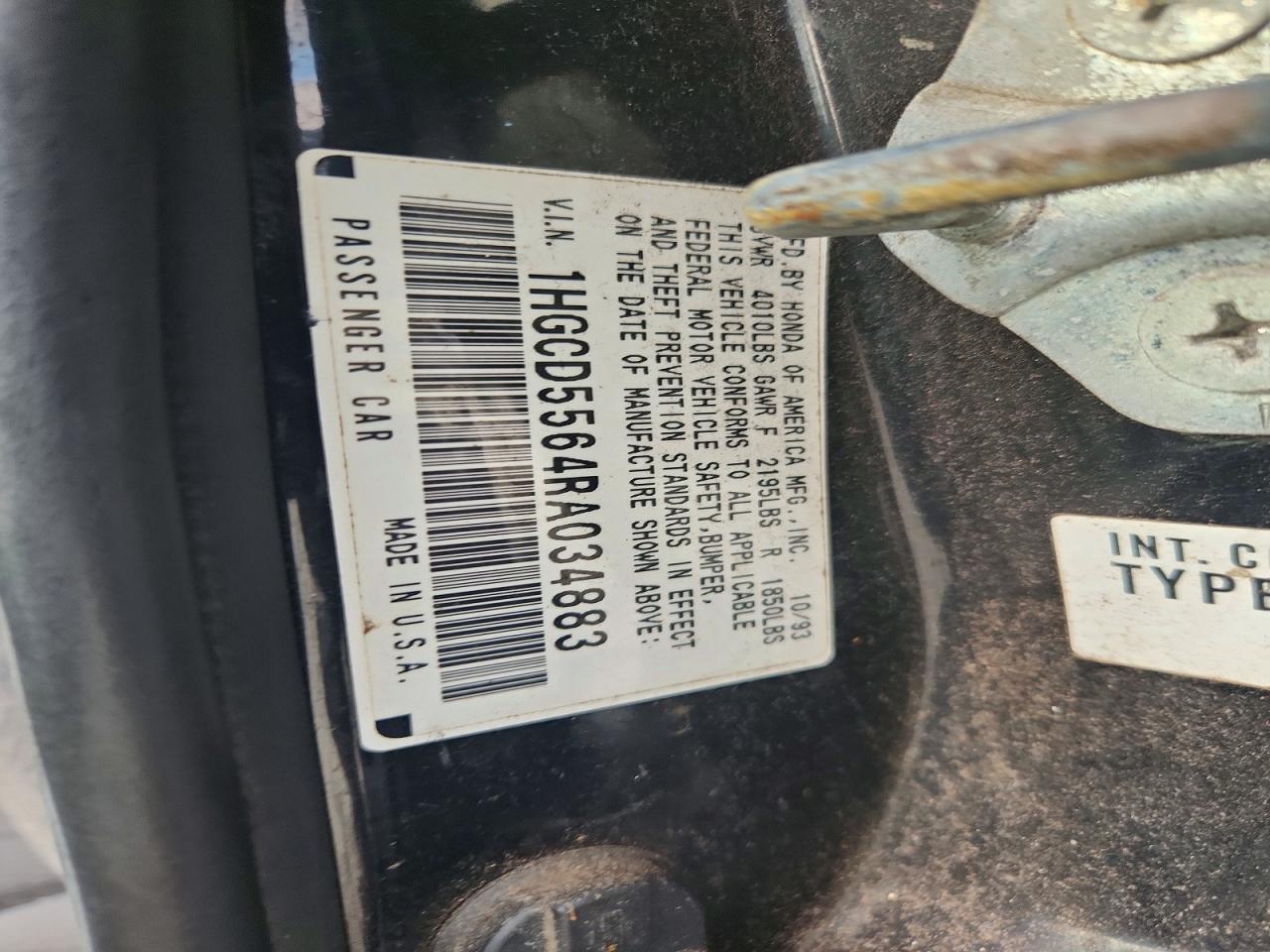 1994 Honda Accord Ex Black vin: 1HGCD5564RA034883