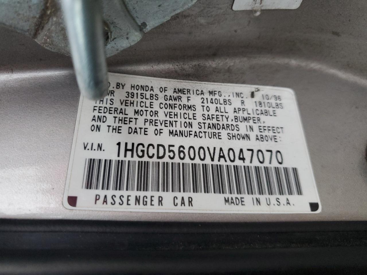 1997 Honda Accord Se Silver vin: 1HGCD5600VA047070