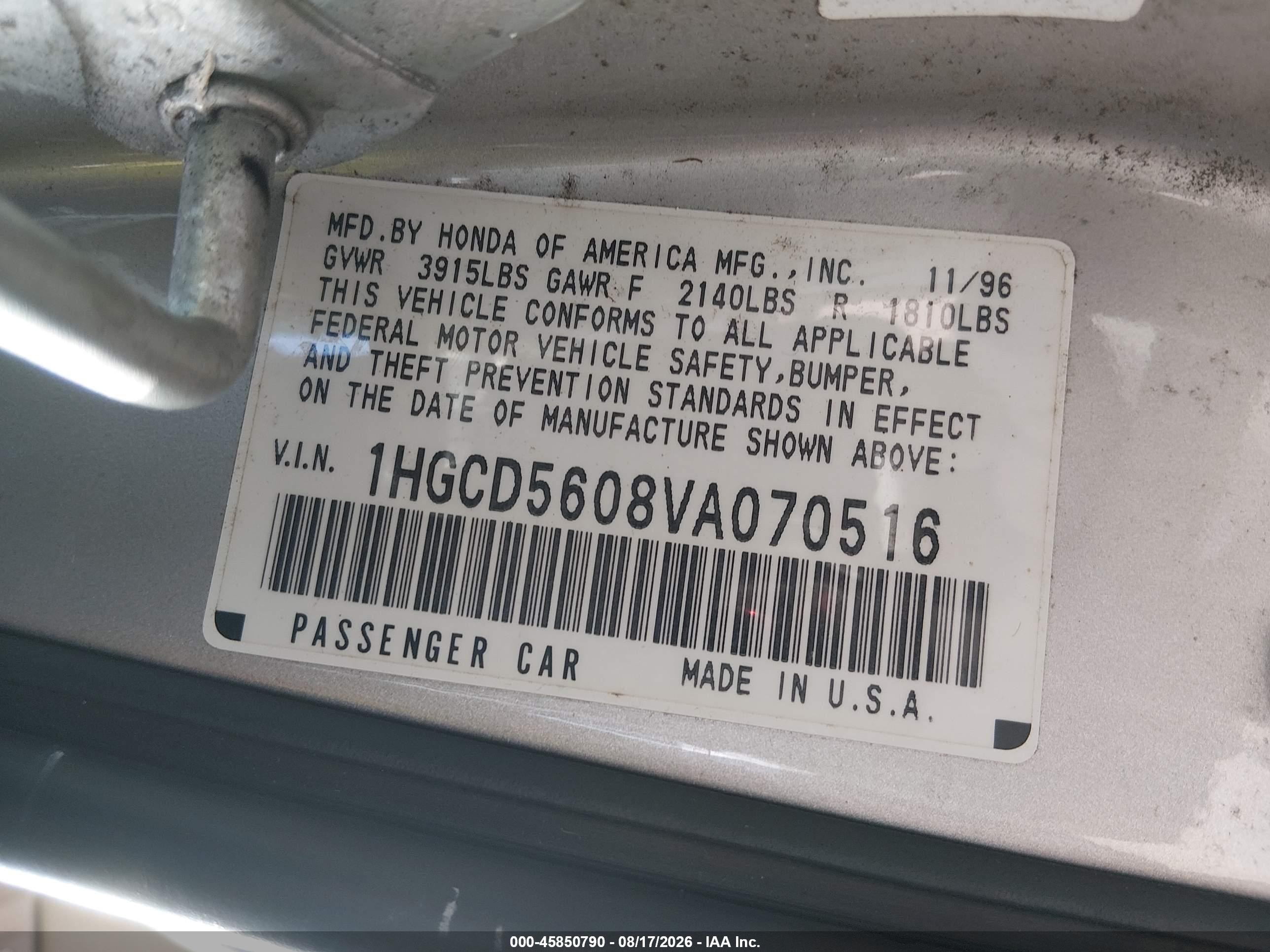 1997 Honda Accord Se Серебряный vin: 1HGCD5608VA070516