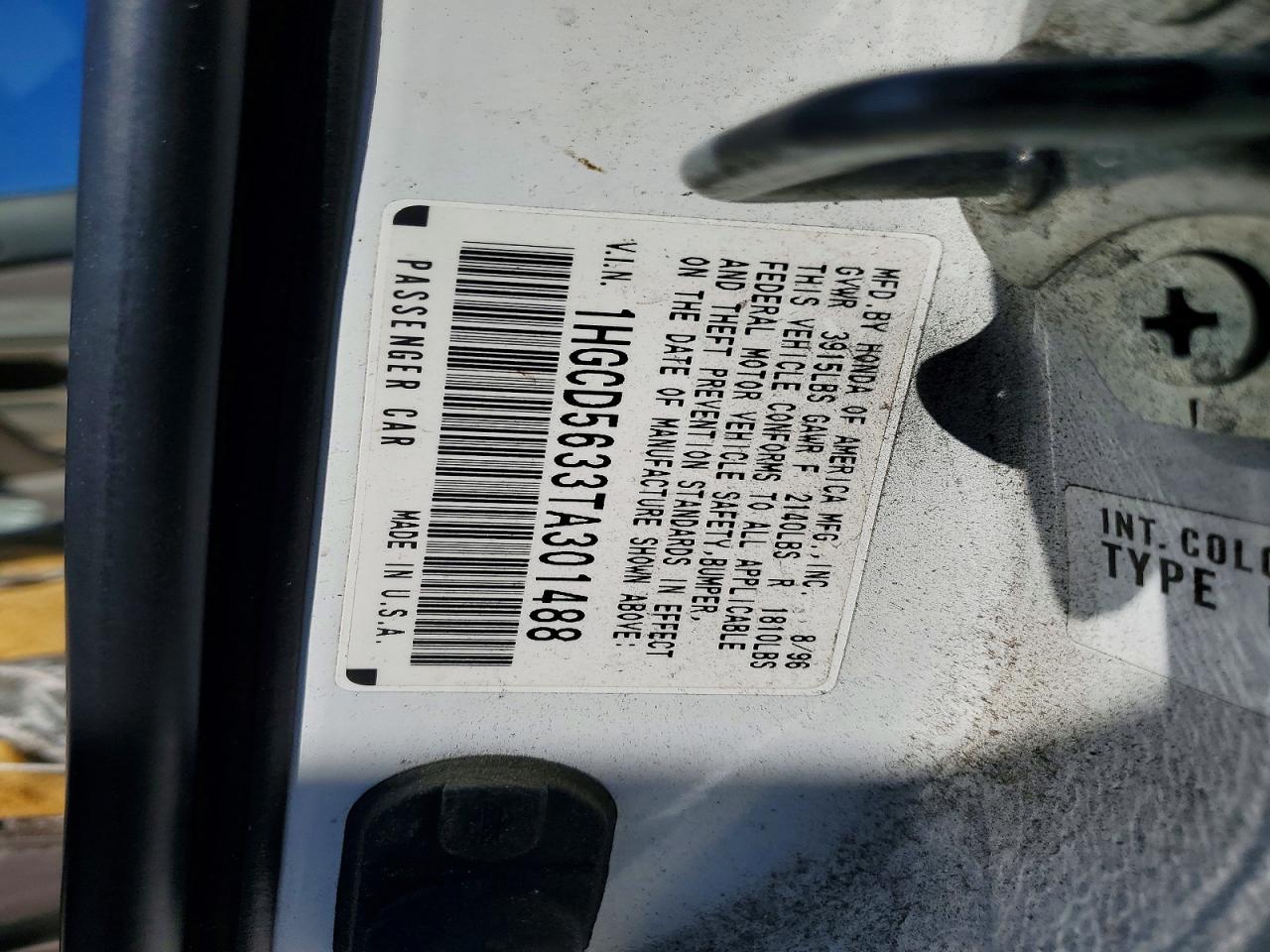 1996 Honda Accord Lx White vin: 1HGCD5633TA301488