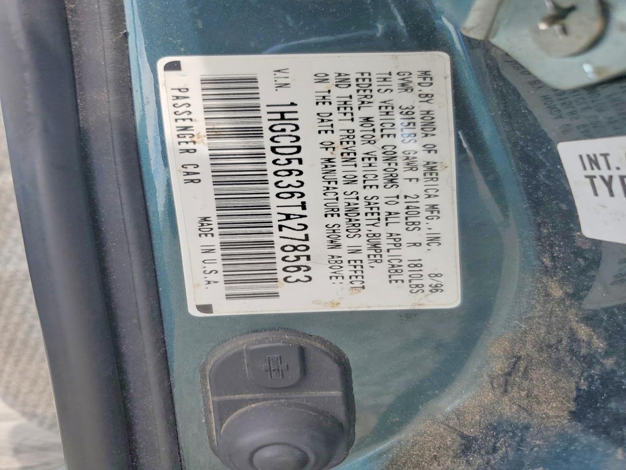 1996 Honda Accord Lx/ex Зеленый vin: 1HGCD5636TA278563