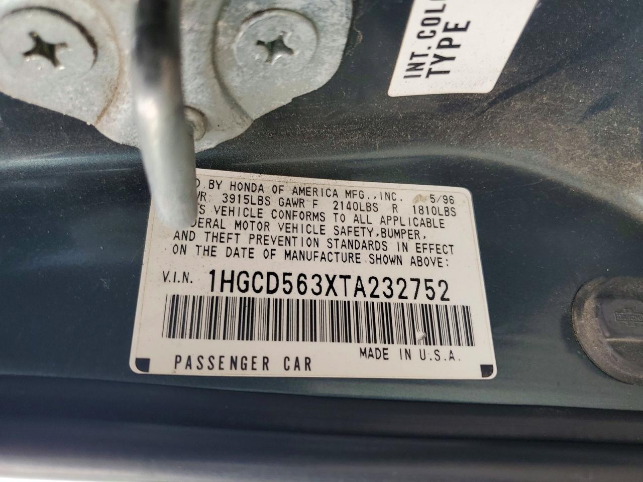 1996 Honda Accord Lx Gray vin: 1HGCD563XTA232752