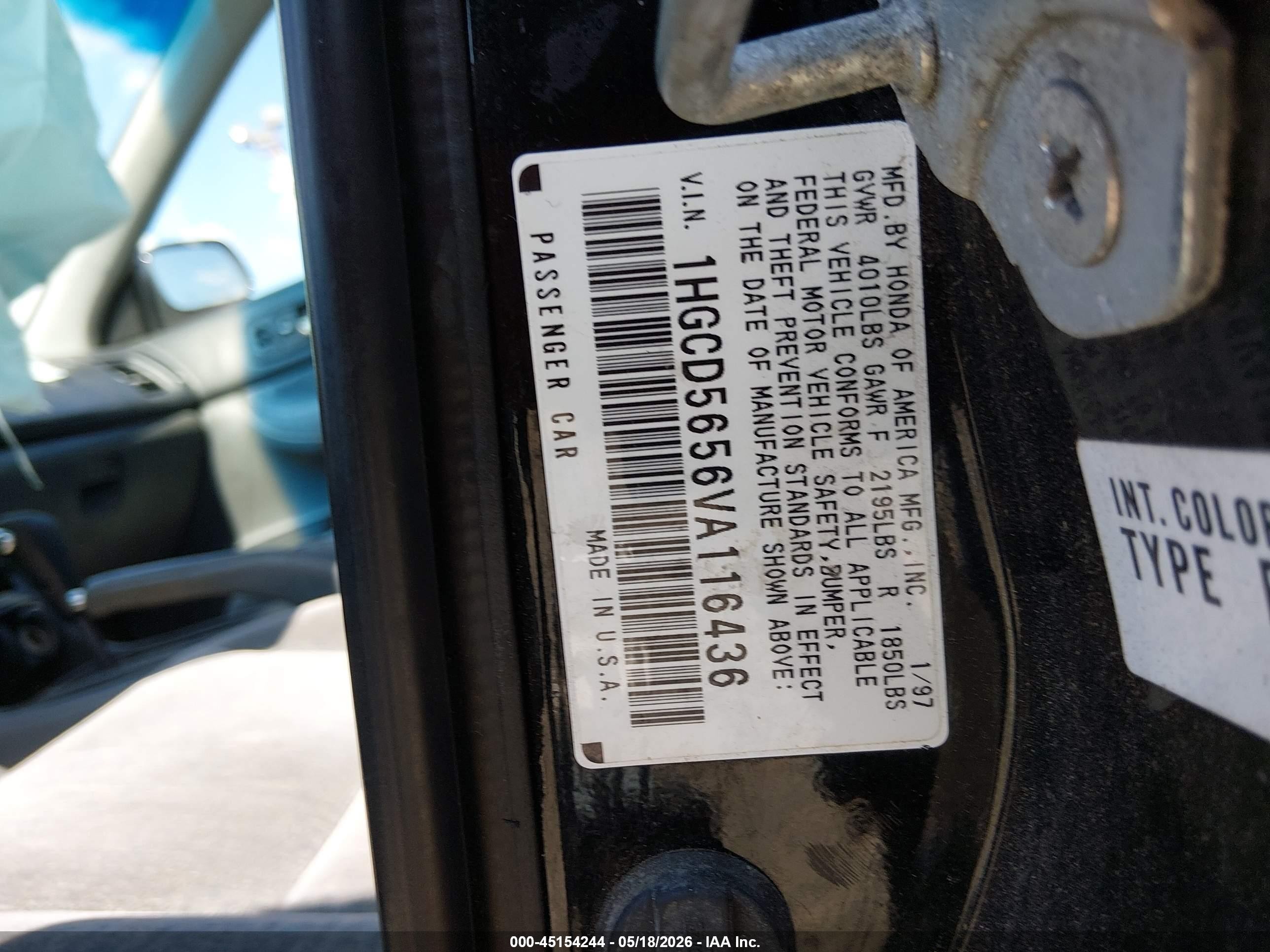 1997 Honda Accord Ex Black vin: 1HGCD5656VA116436