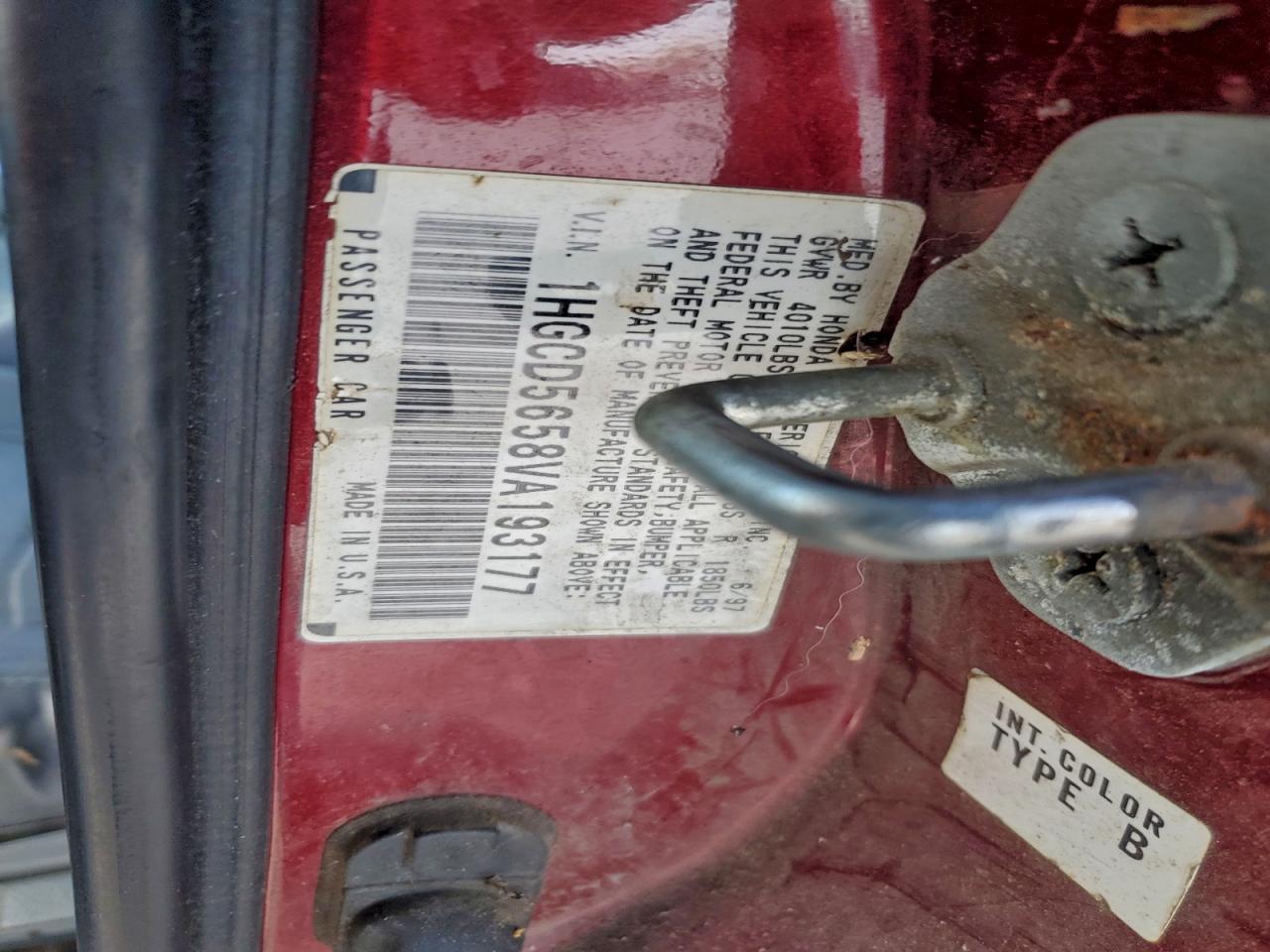 1997 Honda Accord Ex Red vin: 1HGCD5658VA193177