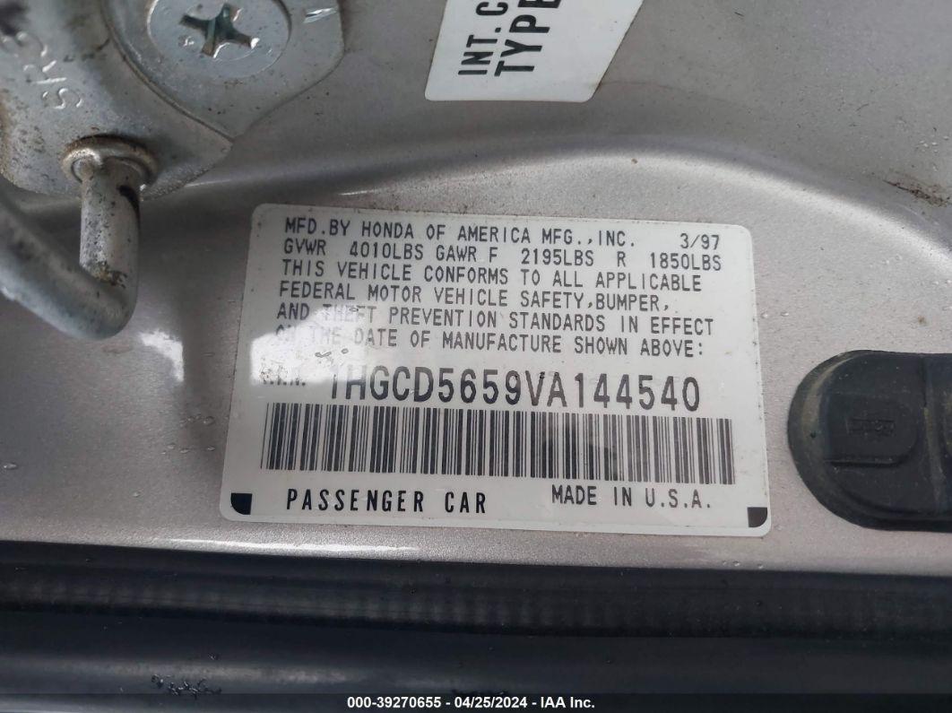 1HGCD5659VA144540 — 1997 HONDA ACCORD History & VIN | AutoHelperBot
