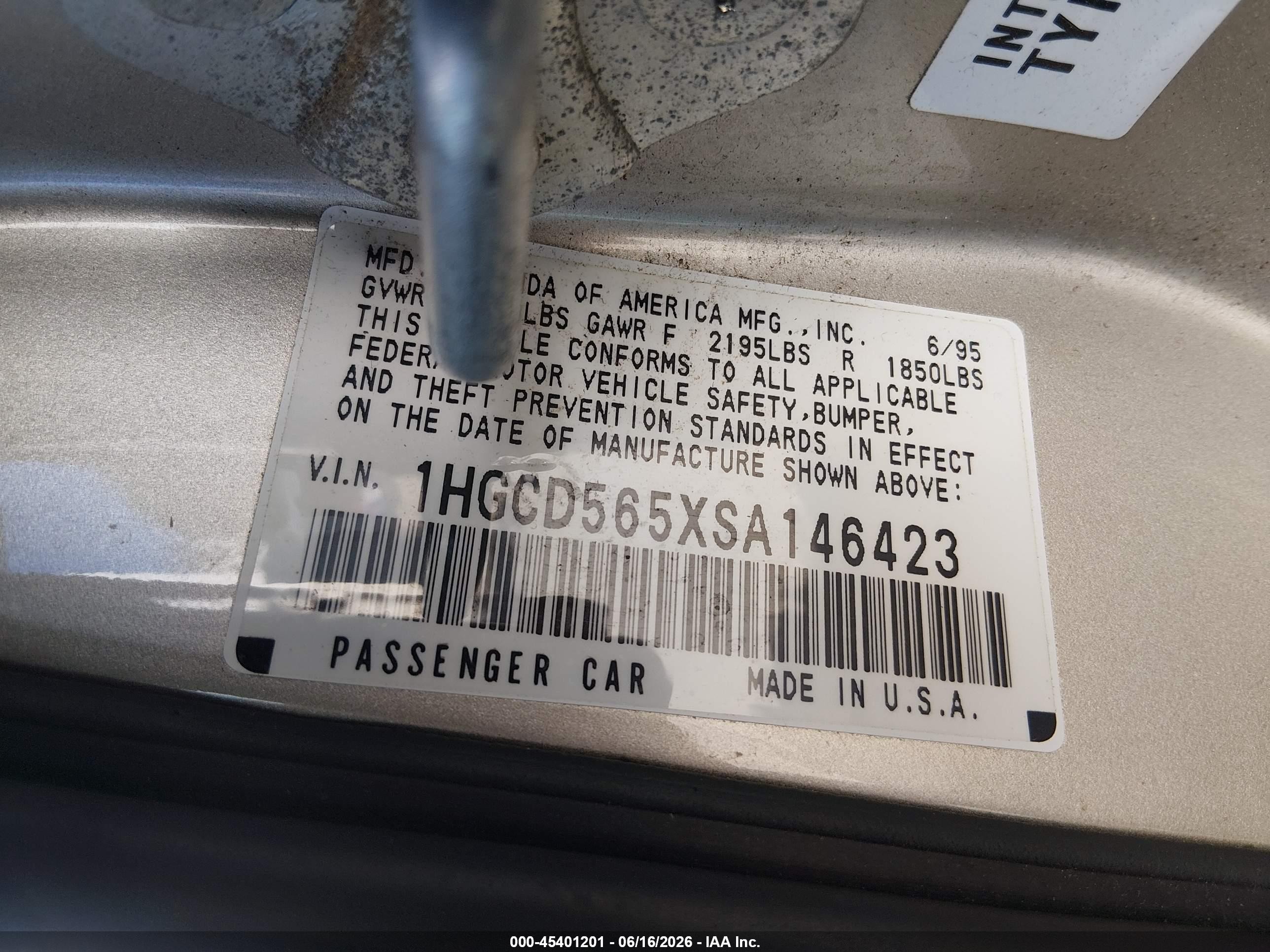 1995 Honda Accord Ex Tan vin: 1HGCD565XSA146423