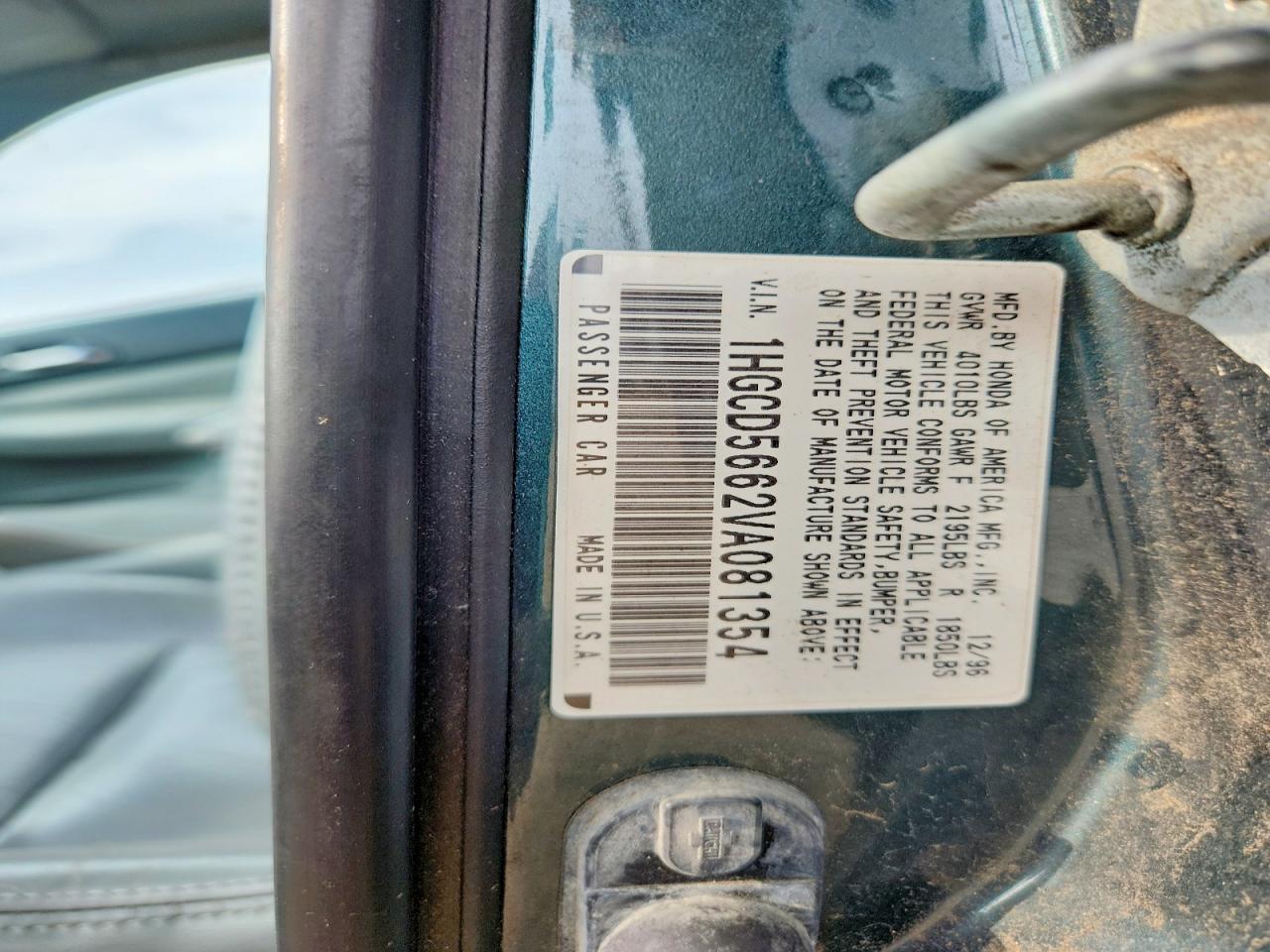 1997 Honda Accord Ex/ex-r Зеленый vin: 1HGCD5662VA081354